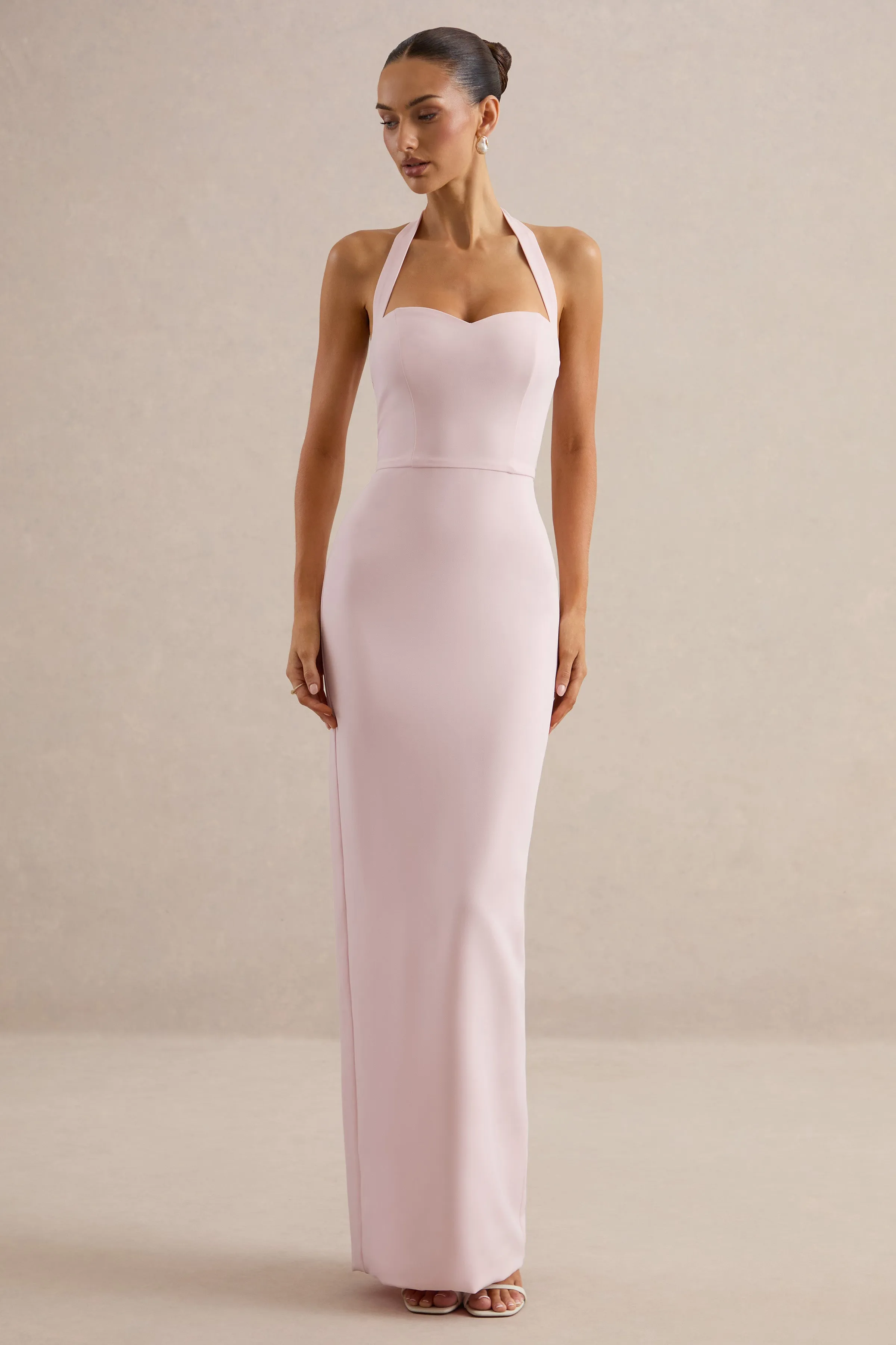 Heloira | Light Pink Sweetheart-Neck Maxi Dress sold by Club L London