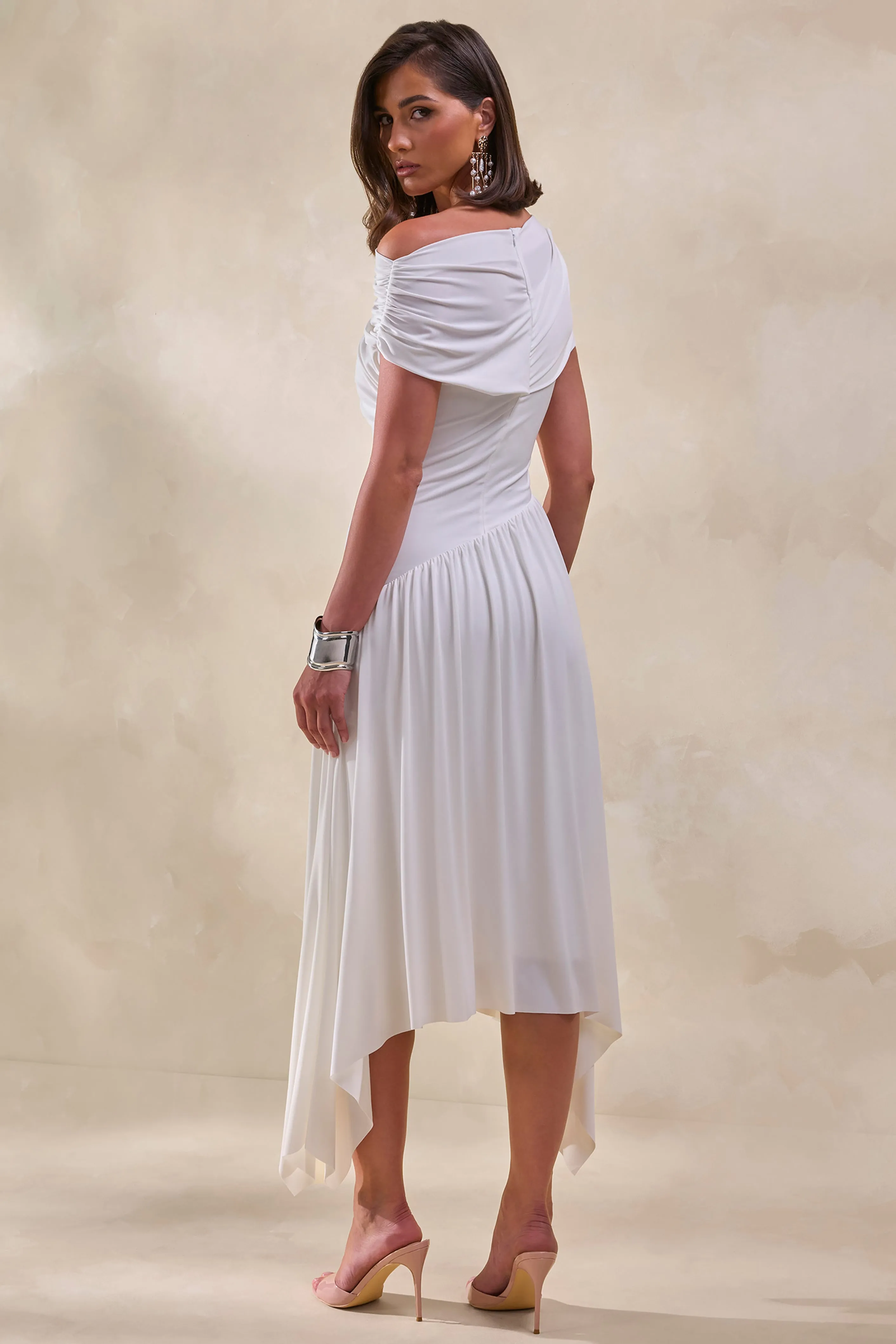 Lorina | White High-Neck Midi Dress With Asymmetric-Waist sold by Club L London product image thumbnail 2