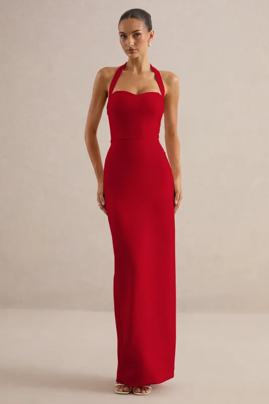 Heloira | Red Sweetheart-Neck Maxi Dress made by Club L London