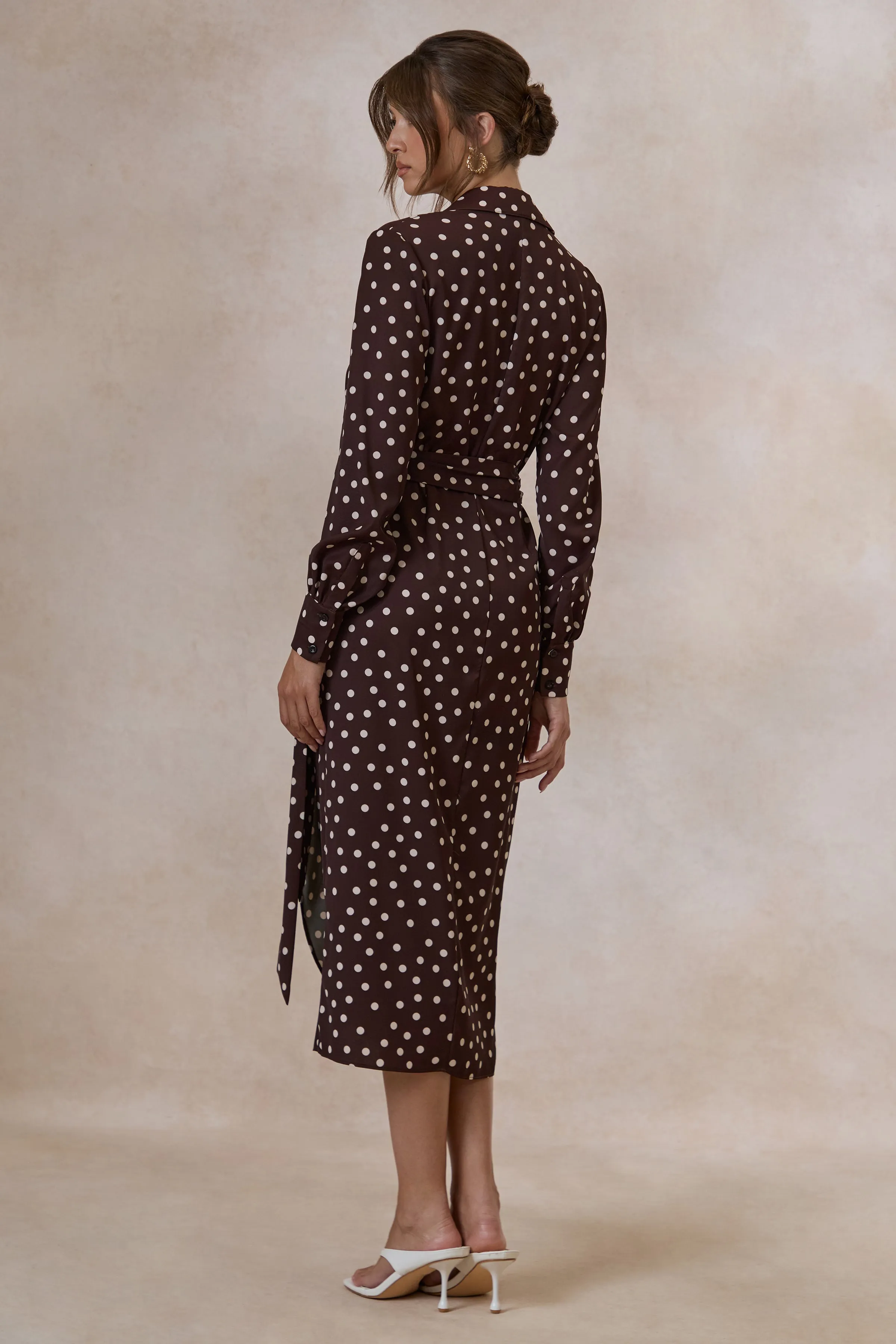 Amarosia | Brown Polka-Dot Wrap Shirt Midi-Dress sold by Club L London product image thumbnail 2