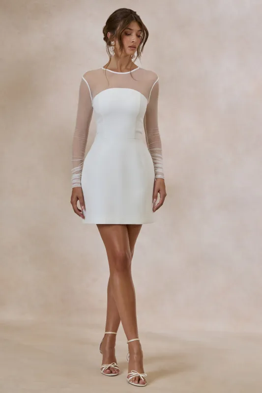 Unveila | White Crew-Neck Mini Dress With Mesh-Detailing made by Club L London