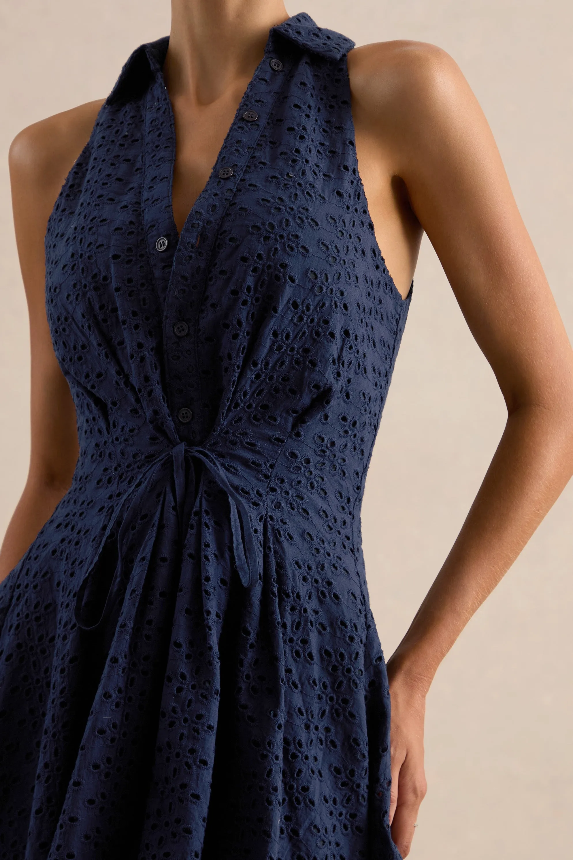 Zyraline | Navy Plunge-Neck Mini Dress With Bow-Detail sold by Club L London product image thumbnail 4