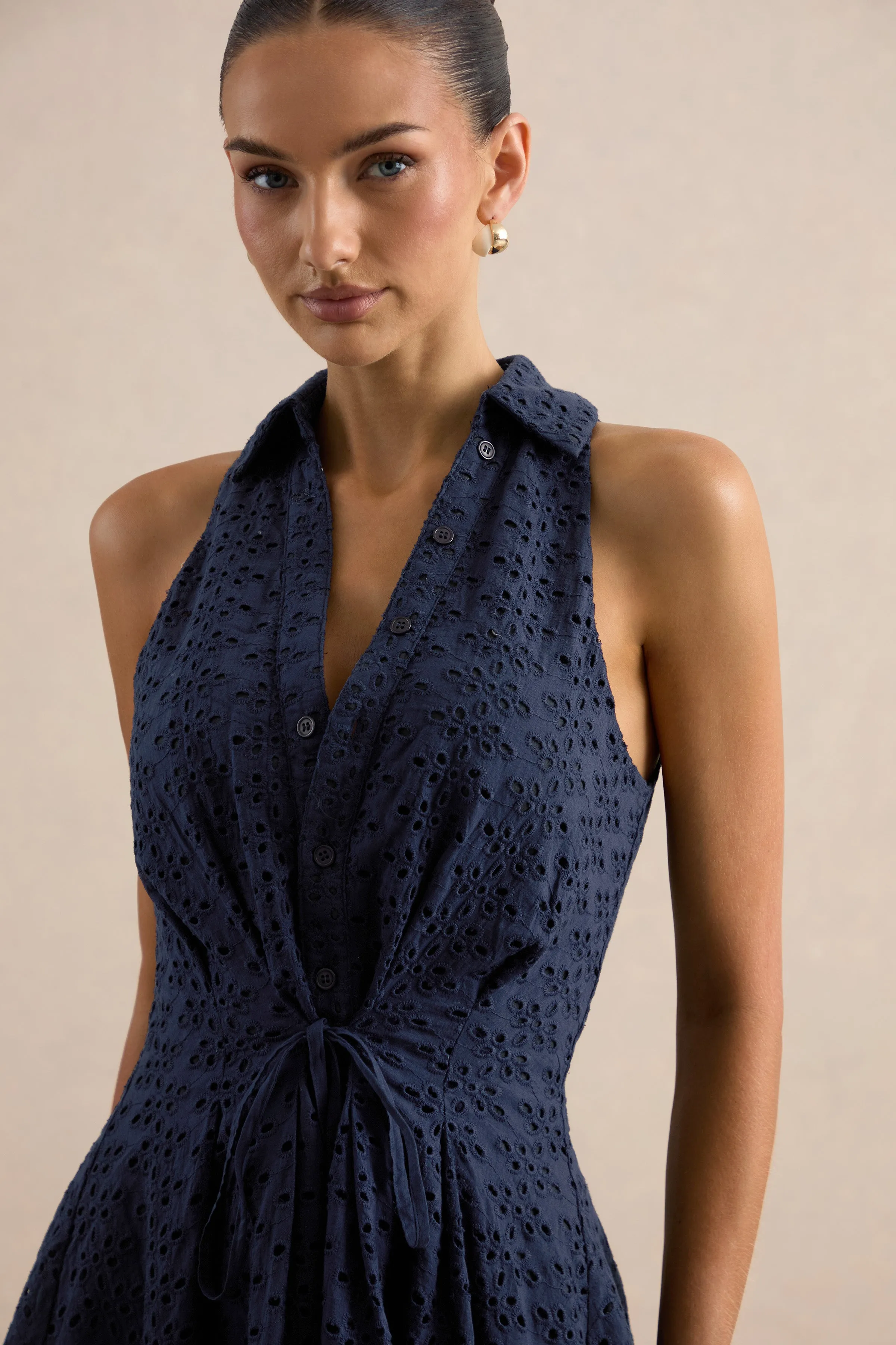 Zyraline | Navy Plunge-Neck Mini Dress With Bow-Detail sold by Club L London product image thumbnail 5
