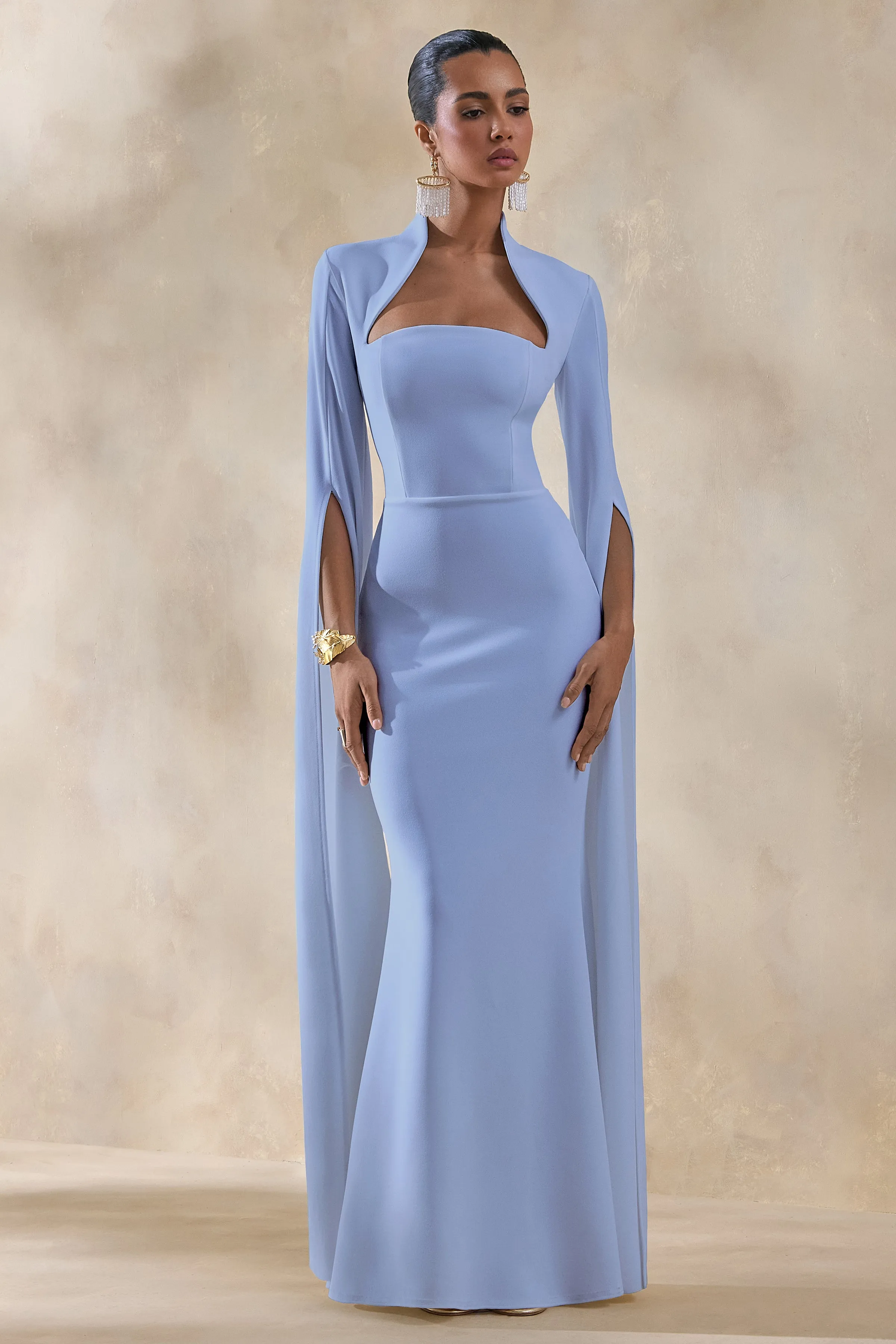 Esme | Light Blue Square-Neck Maxi Dress With Cape Sleeves sold by Club L London product image thumbnail 5