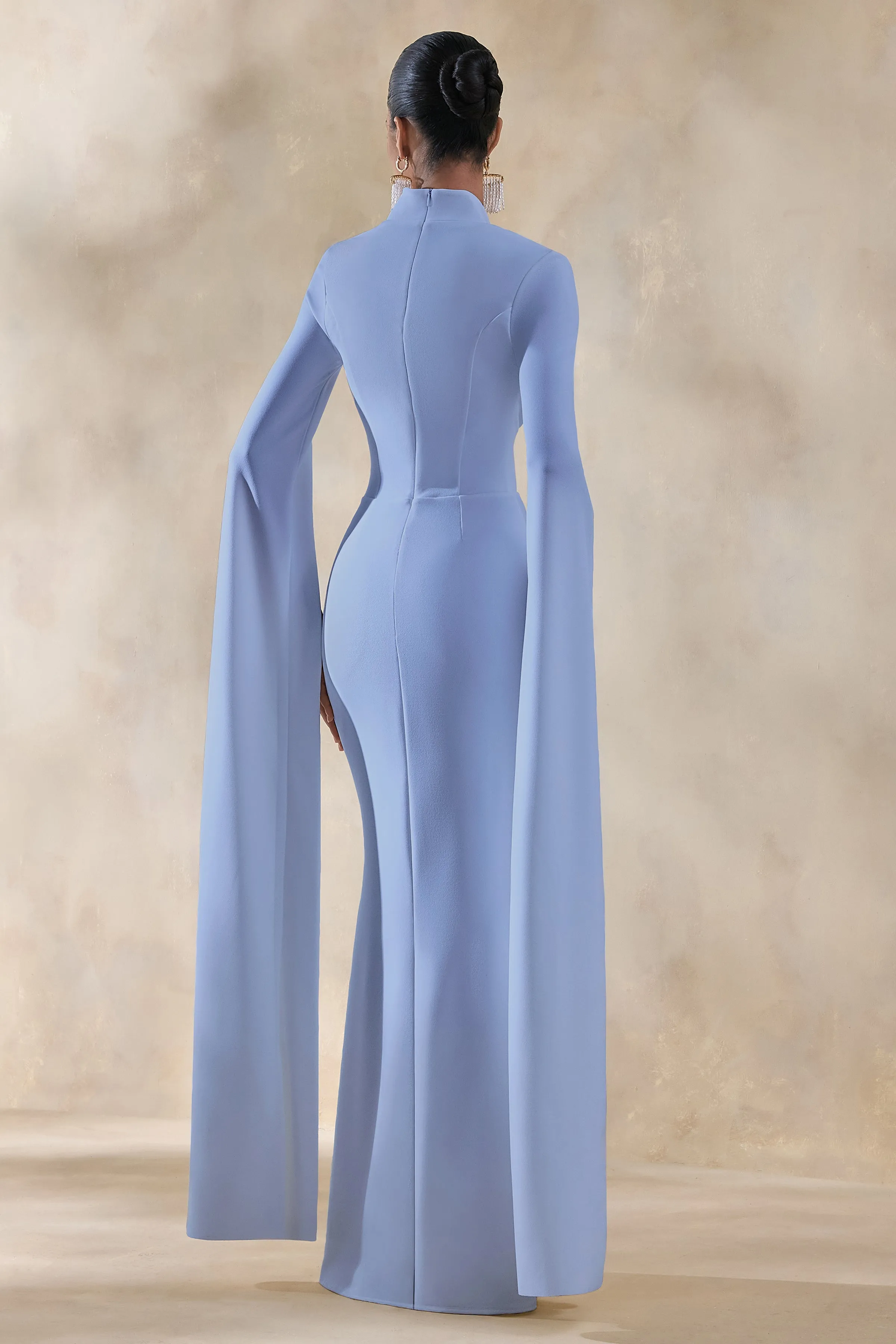 Esme | Light Blue Square-Neck Maxi Dress With Cape Sleeves sold by Club L London product image thumbnail 2