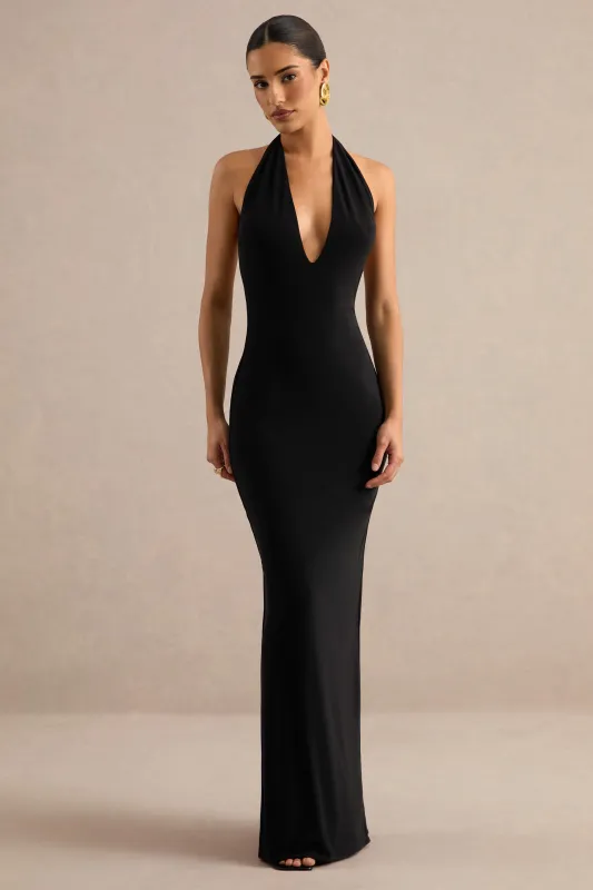 Maristela | Black Plunge-Neck Maxi Dress made by Club L London