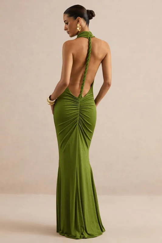 Ariosa | Lime High-Neck Maxi Dress With Open Back made by Club L London