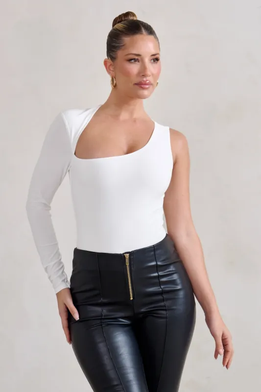Chrissie | White Asymmetric Cut Out Bodysuit sold by Club L London