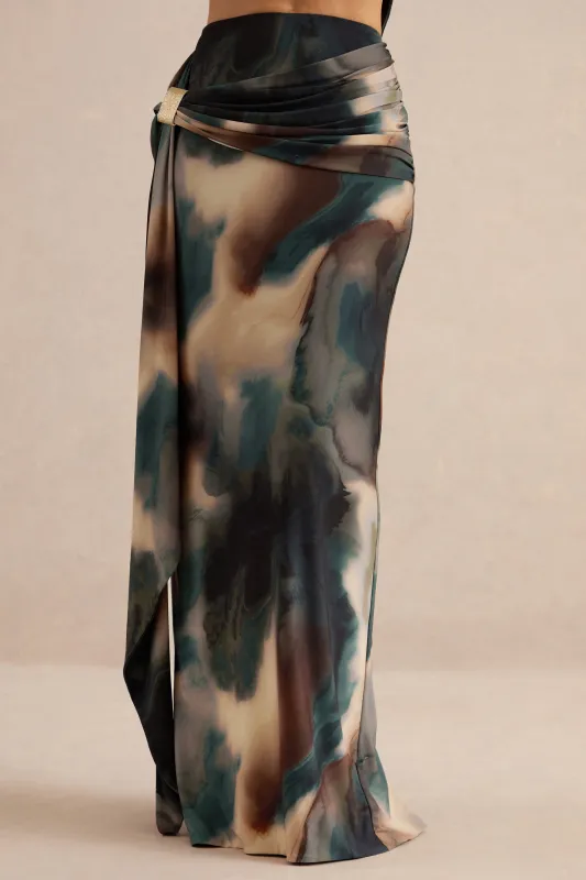 Lilias | Black And Blue Ombre Print Maxi Skirt With Draped Detailing made by Club L London