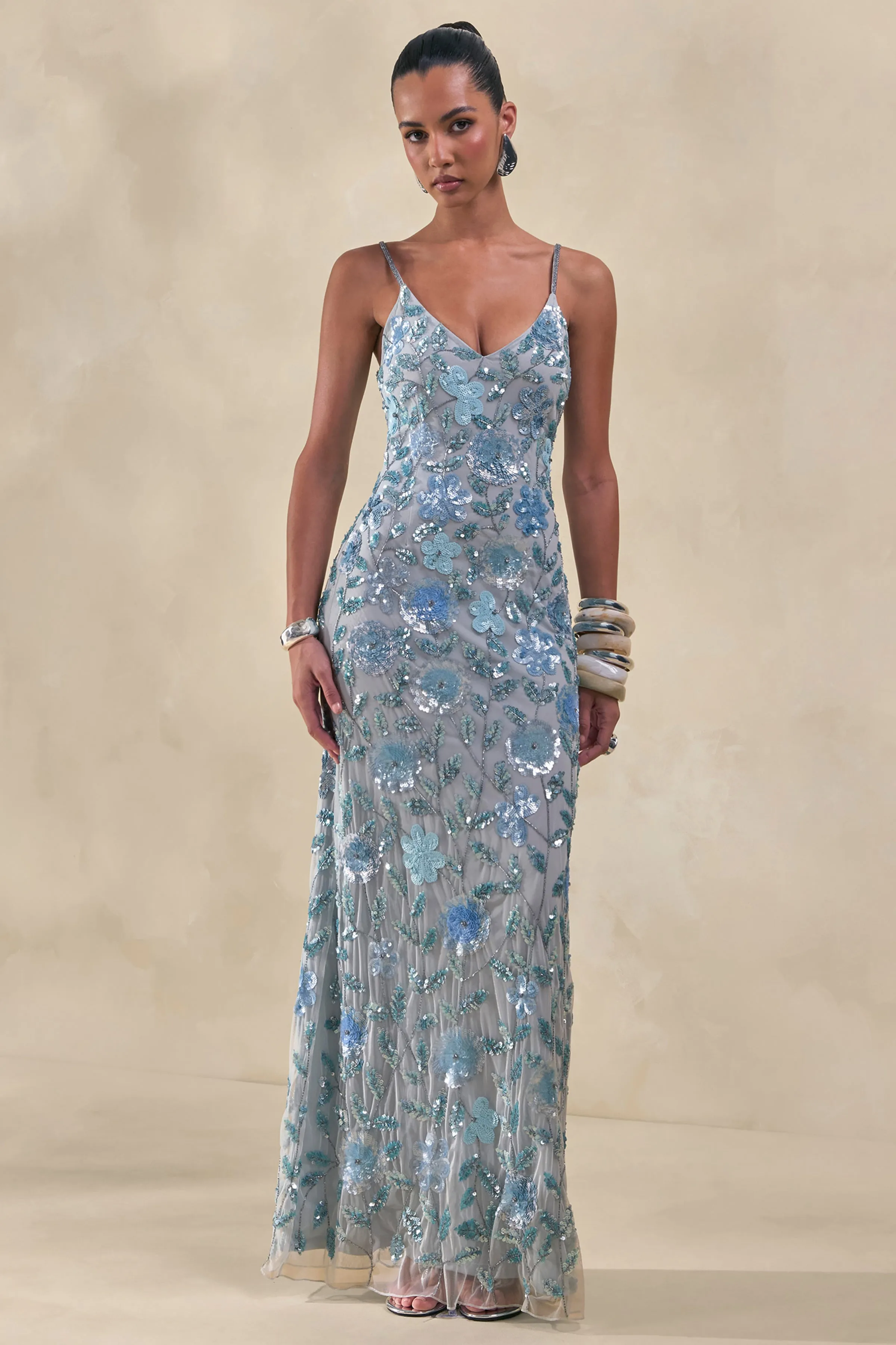 Gemini | Blue Embellished Strappy Maxi Dress sold by Club L London product image thumbnail 3