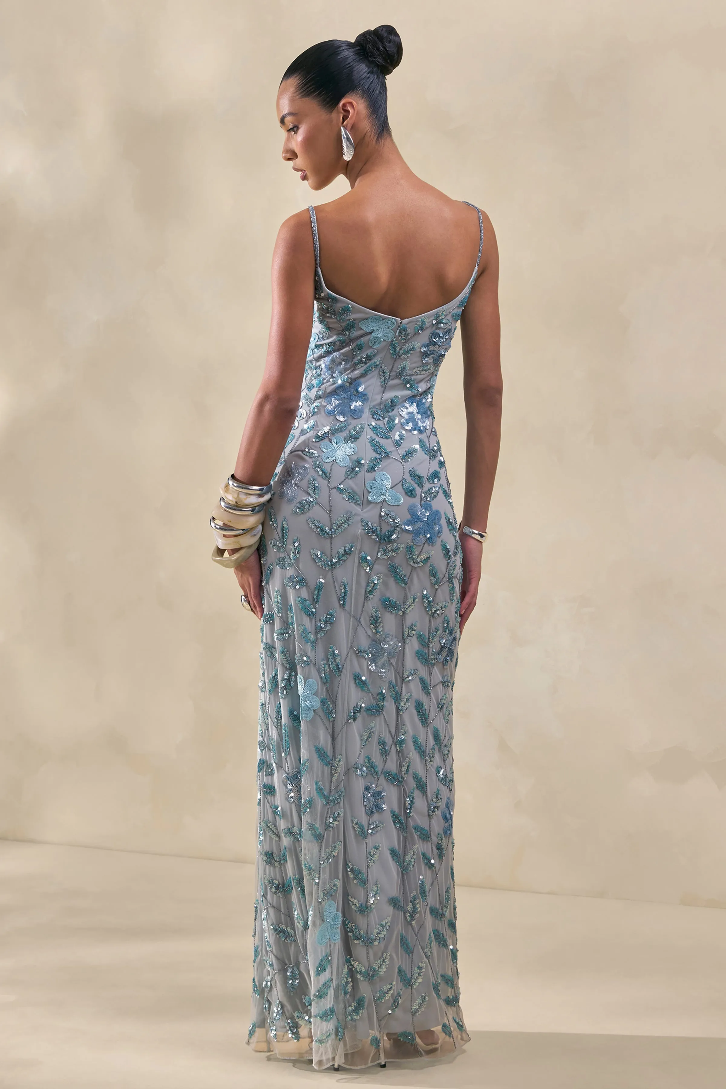 Gemini | Blue Embellished Strappy Maxi Dress sold by Club L London product image thumbnail 4