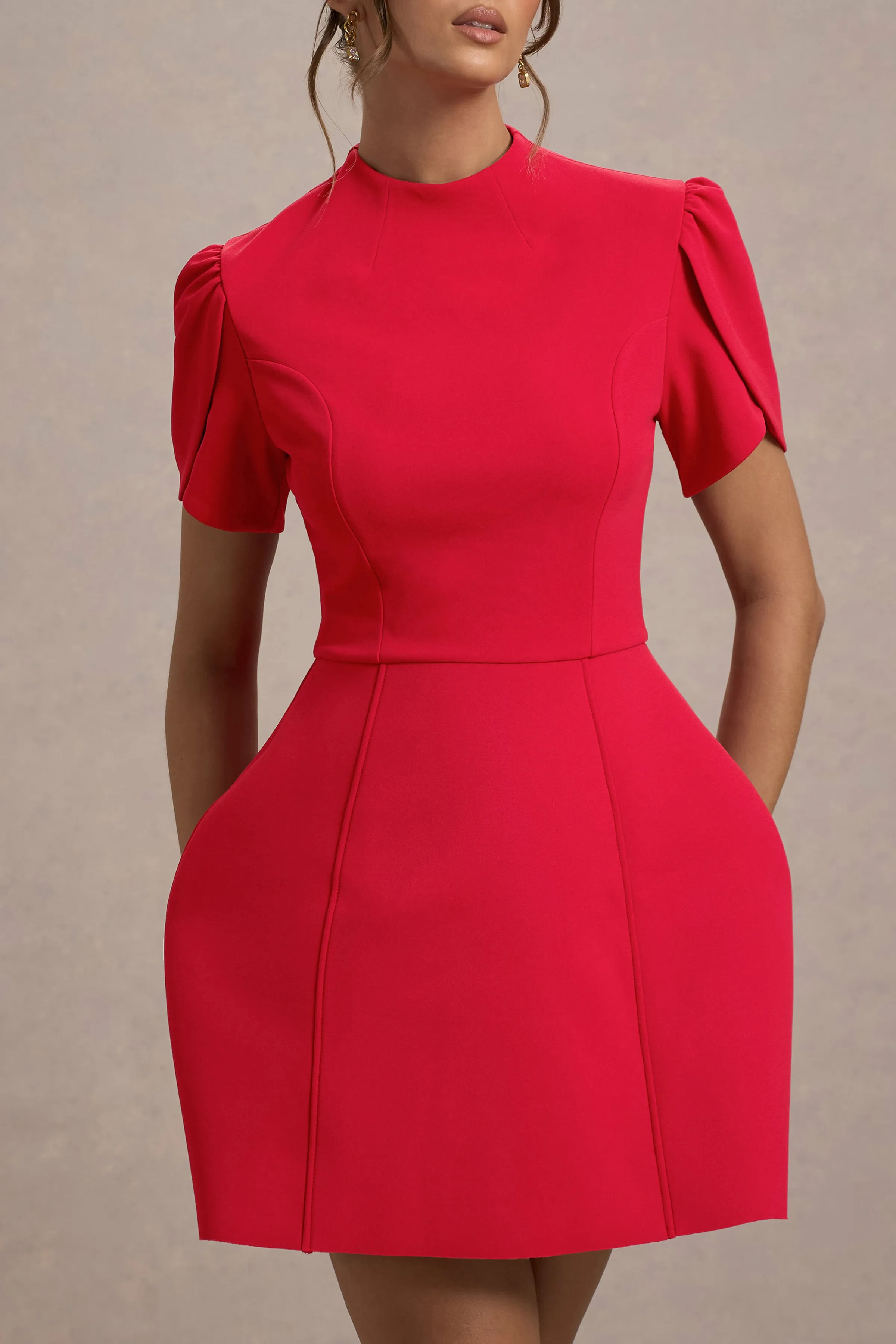 Carabella | Red High-Neck Short-Sleeve Mini Dress sold by Club L London product image thumbnail 4