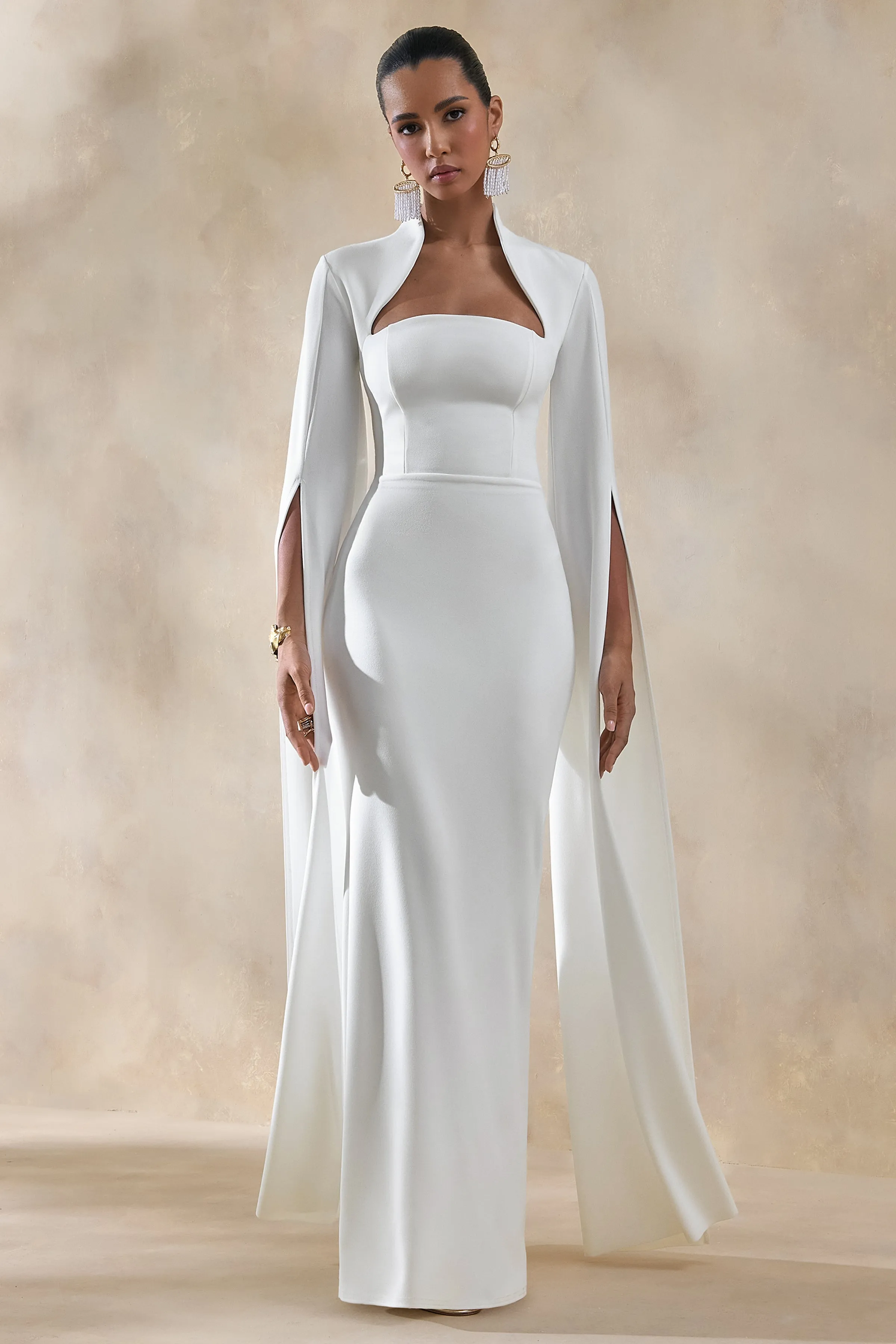 Esme | White Square-Neck Maxi Dress With Cape Sleeves sold by Club L London product image thumbnail 5