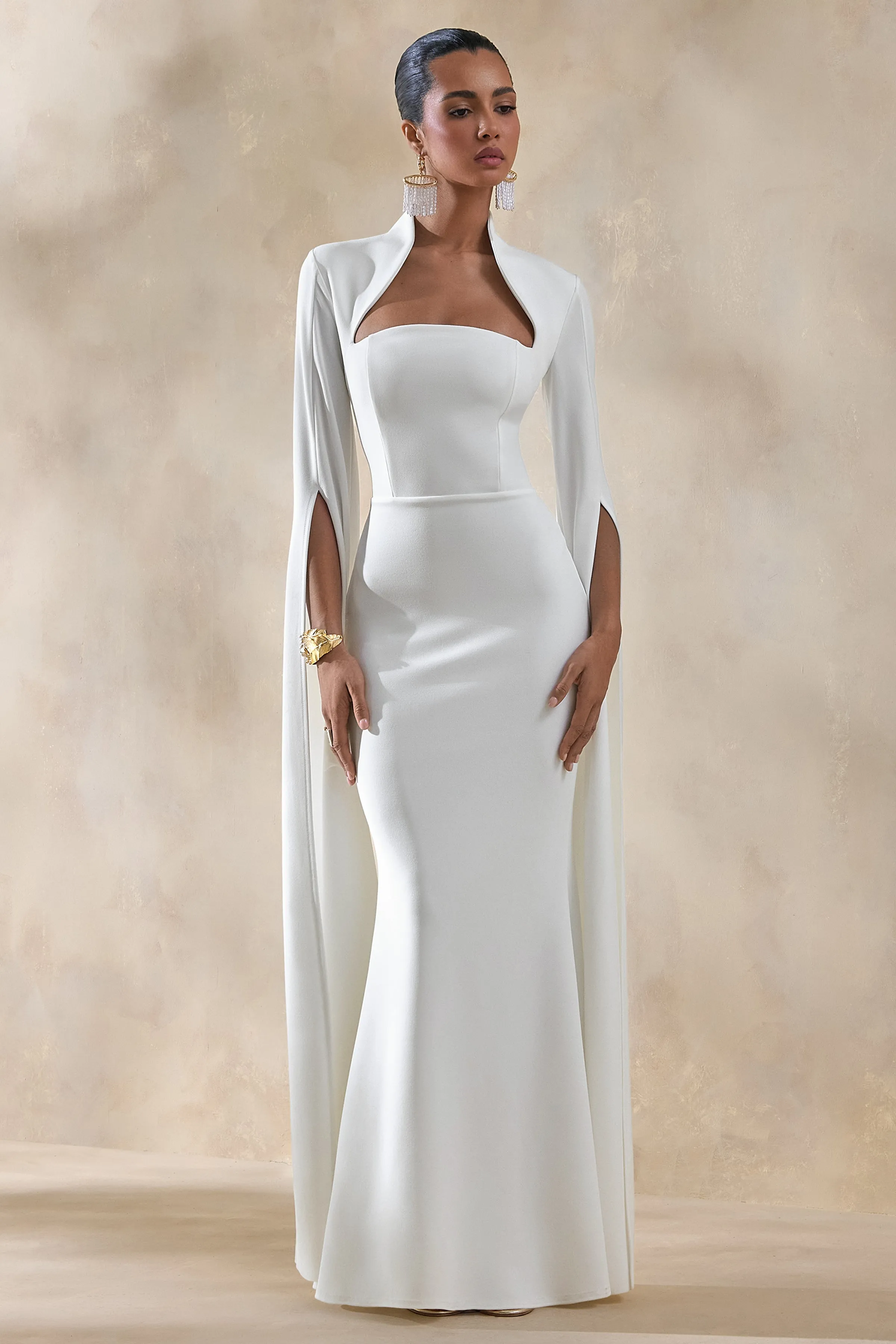 Esme | White Square-Neck Maxi Dress With Cape Sleeves sold by Club L London product image thumbnail 3