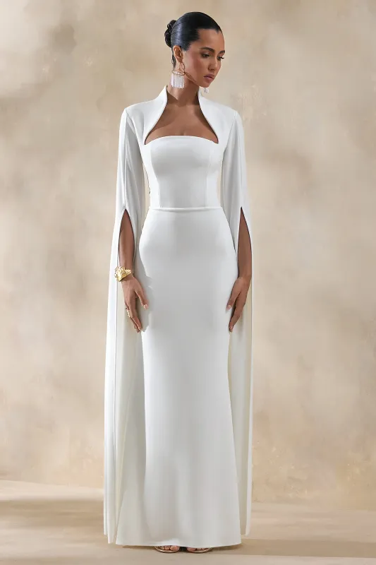 Esme | White Square-Neck Maxi Dress With Cape Sleeves made by Club L London