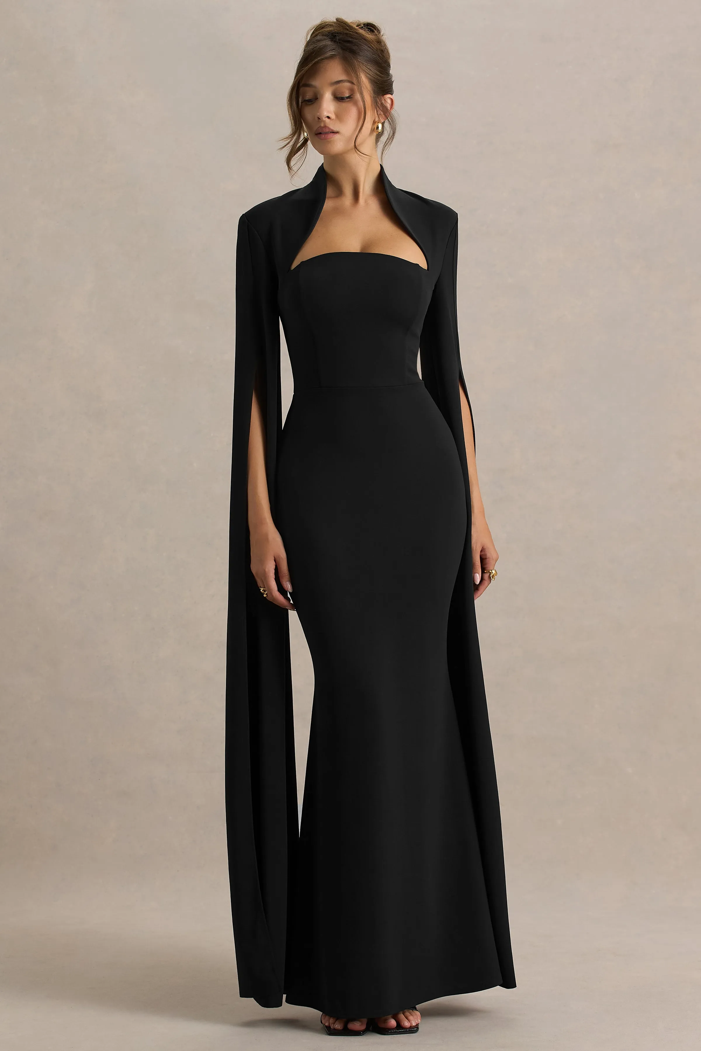 Esme | Black Square-Neck Maxi Dress With Cape Sleeves sold by Club L London product image thumbnail 4