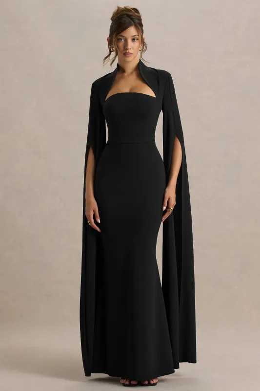 Esme | Black Square-Neck Maxi Dress With Cape Sleeves made by Club L London