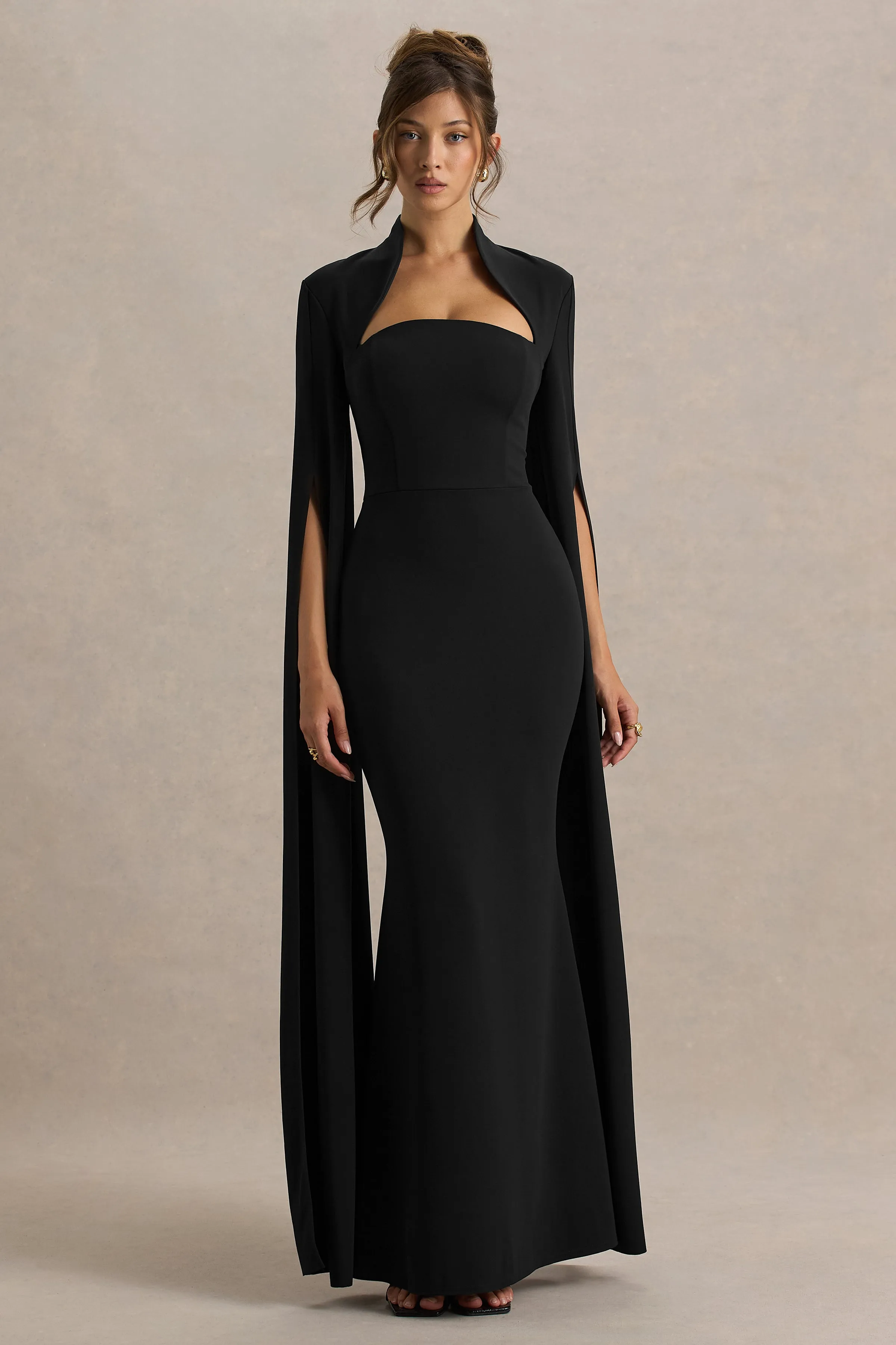 Esme | Black Square-Neck Maxi Dress With Cape Sleeves sold by Club L London product image thumbnail 5