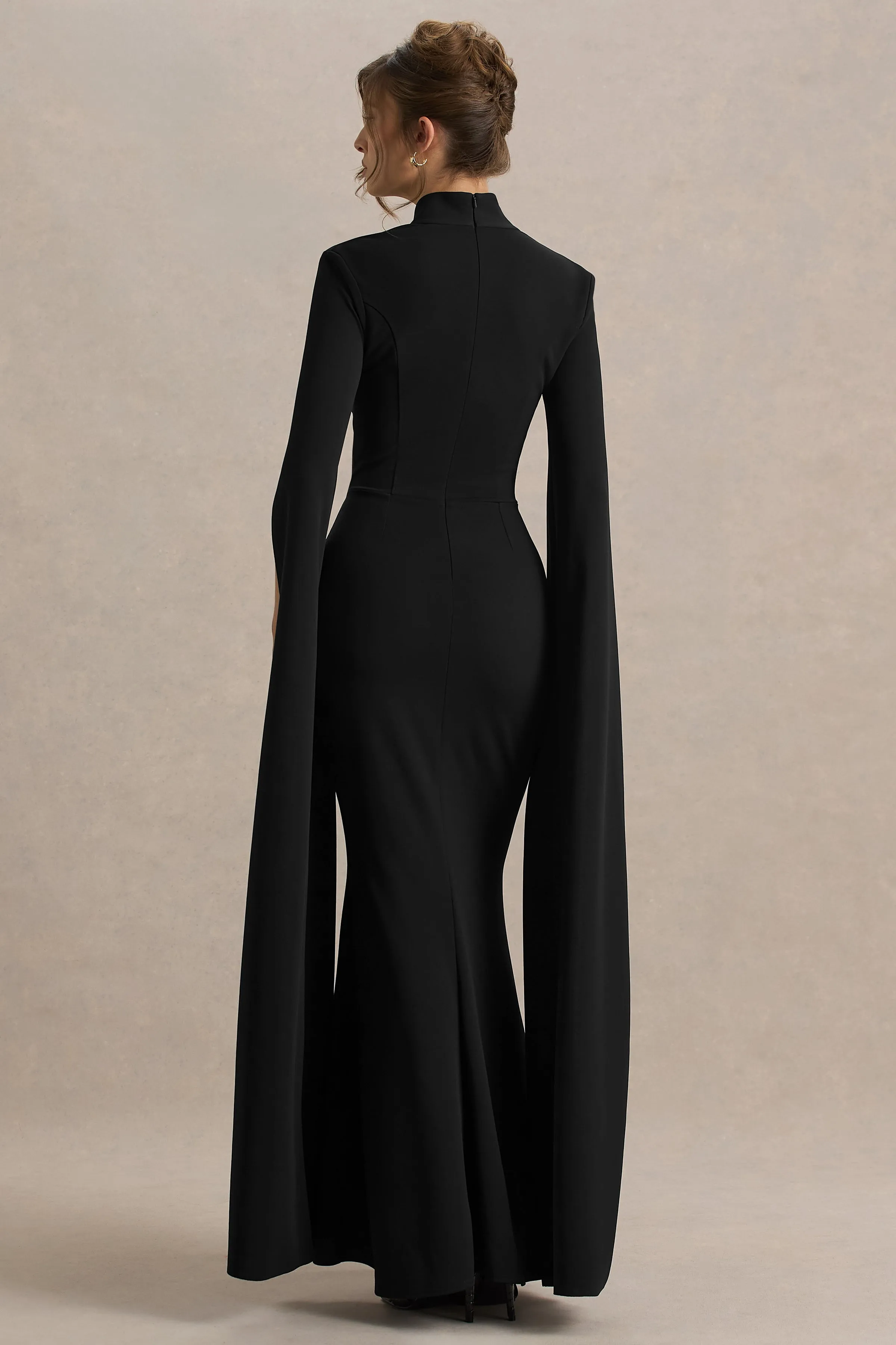 Esme | Black Square-Neck Maxi Dress With Cape Sleeves sold by Club L London product image thumbnail 2