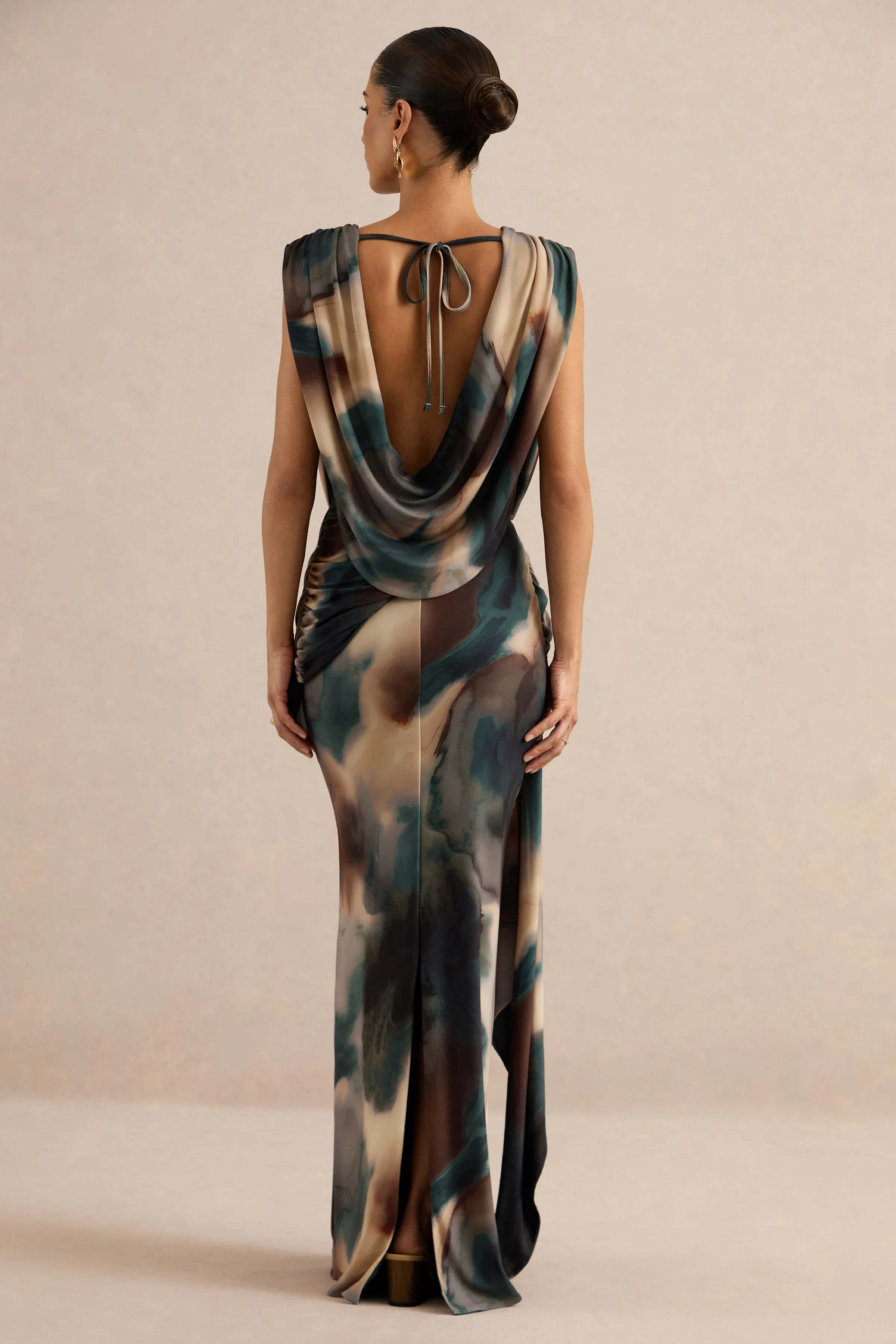 Lilias | Black And Blue Ombre Print Extreme Plunge-Neck Top sold by Club L London product image thumbnail 4