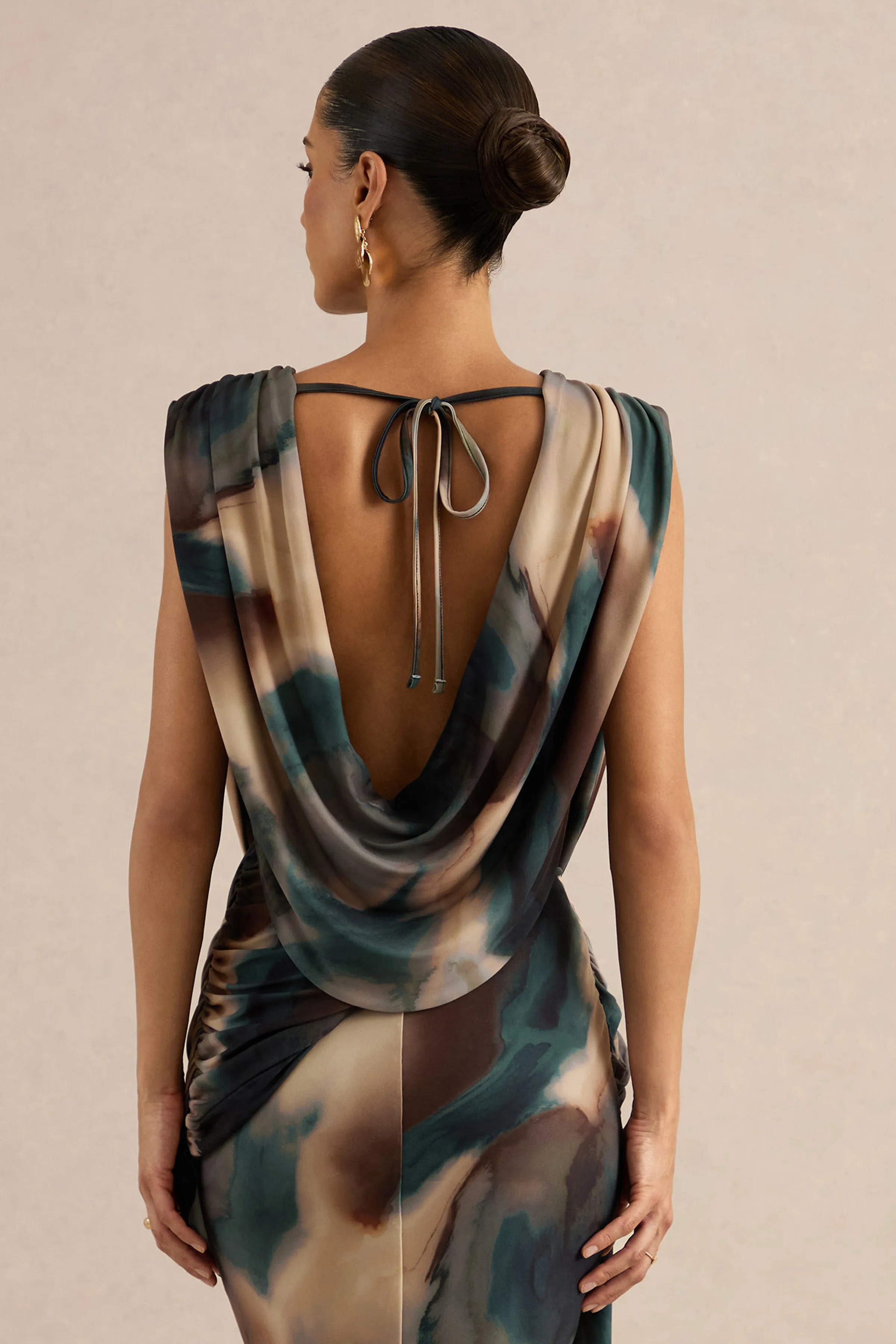 Lilias | Black And Blue Ombre Print Extreme Plunge-Neck Top sold by Club L London product image thumbnail 2