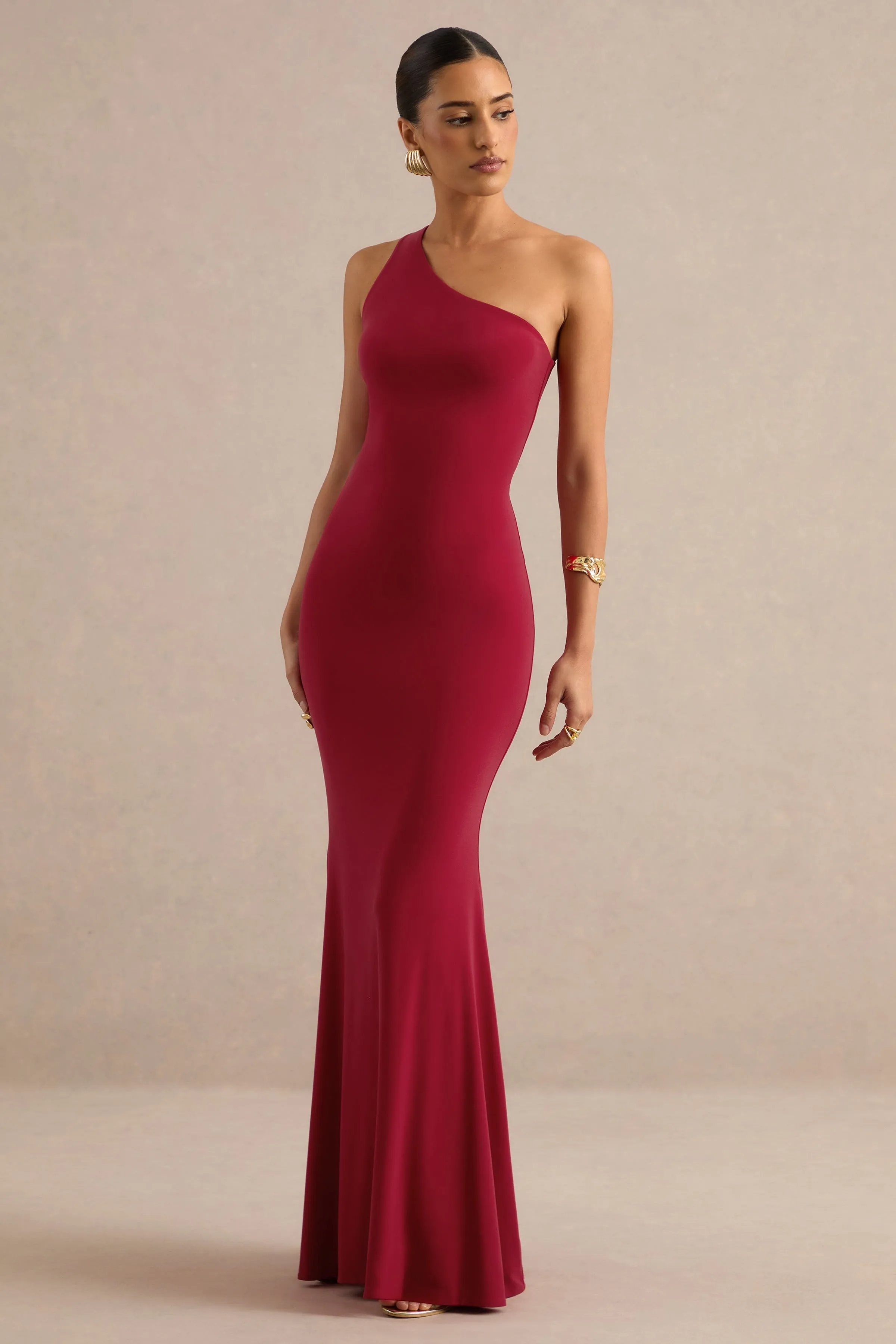 Lioraelle | Red Asymmetric-Neck Maxi Dress sold by Club L London product image thumbnail 4