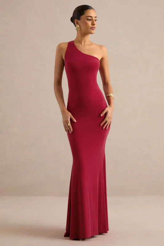 Lioraelle | Red Asymmetric-Neck Maxi Dress made by Club L London