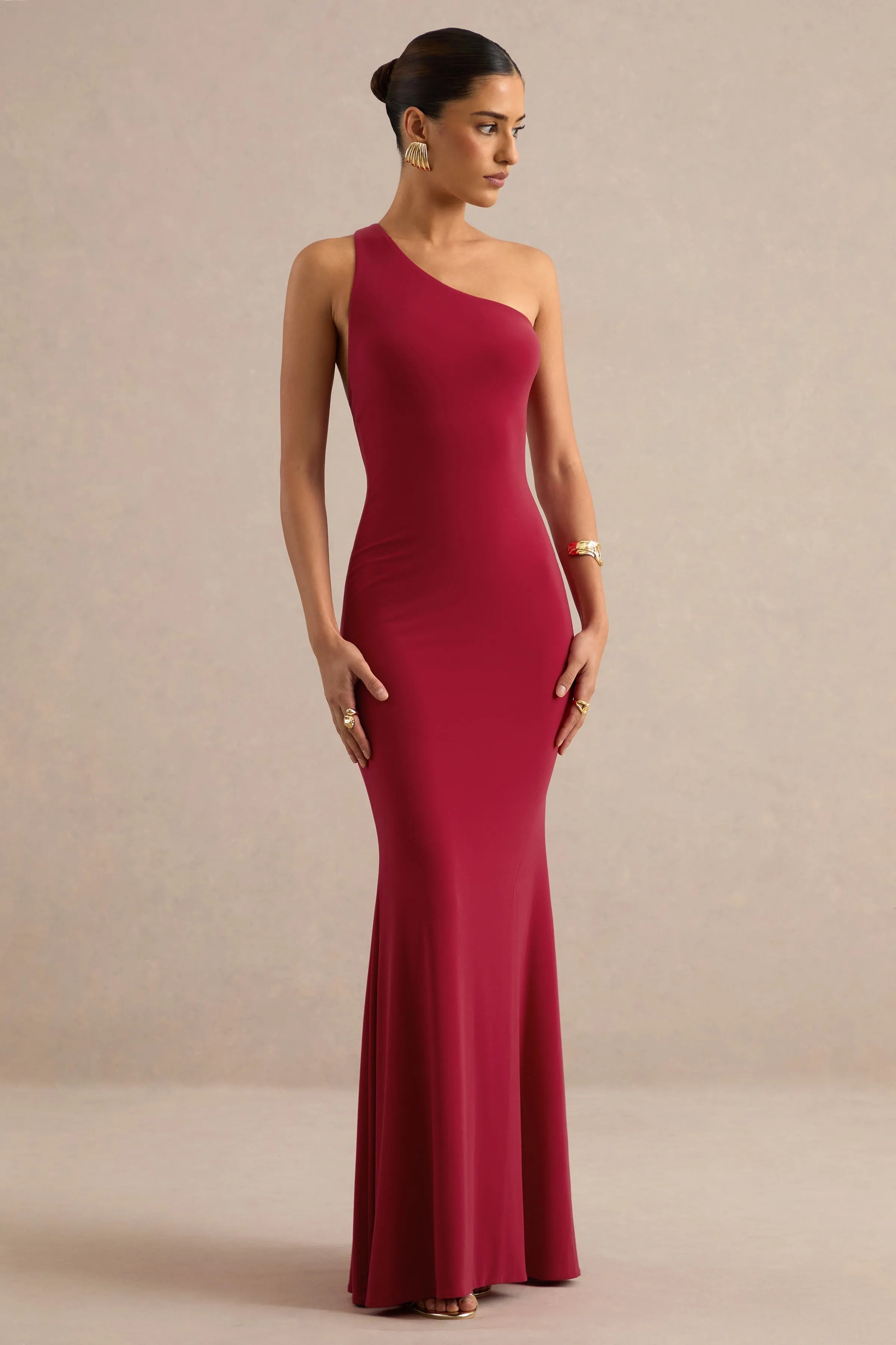 Lioraelle | Red Asymmetric-Neck Maxi Dress sold by Club L London product image thumbnail 5