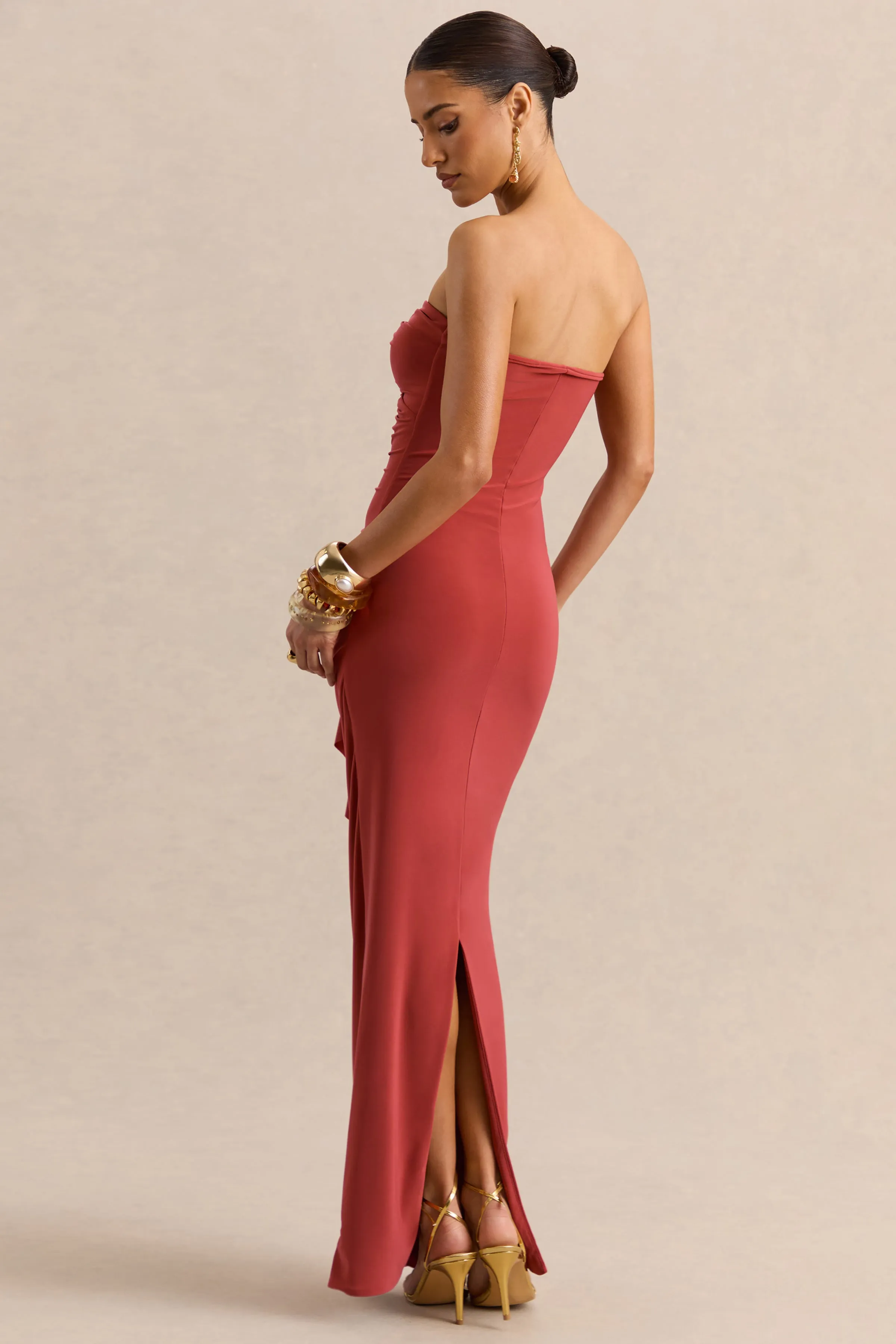 Chloe | Rust Bandeau Maxi Dress With Ruffled Detailing sold by Club L London product image thumbnail 2