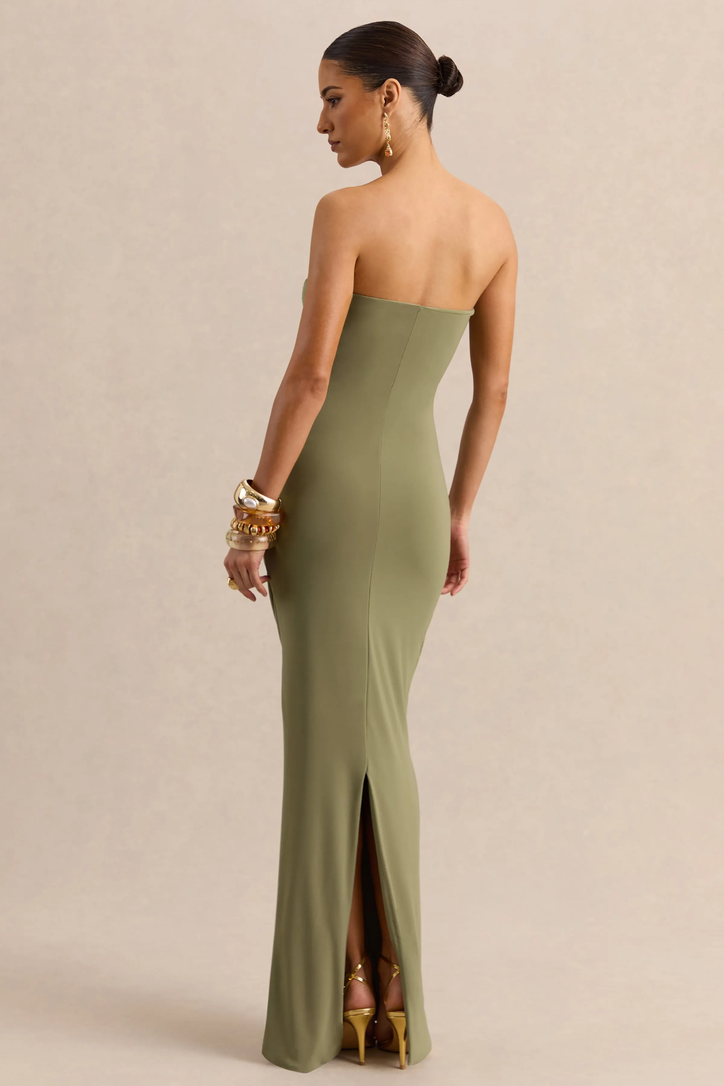 Chloe | Olive Bandeau Maxi Dress With Ruffled Detailing sold by Club L London product image thumbnail 2