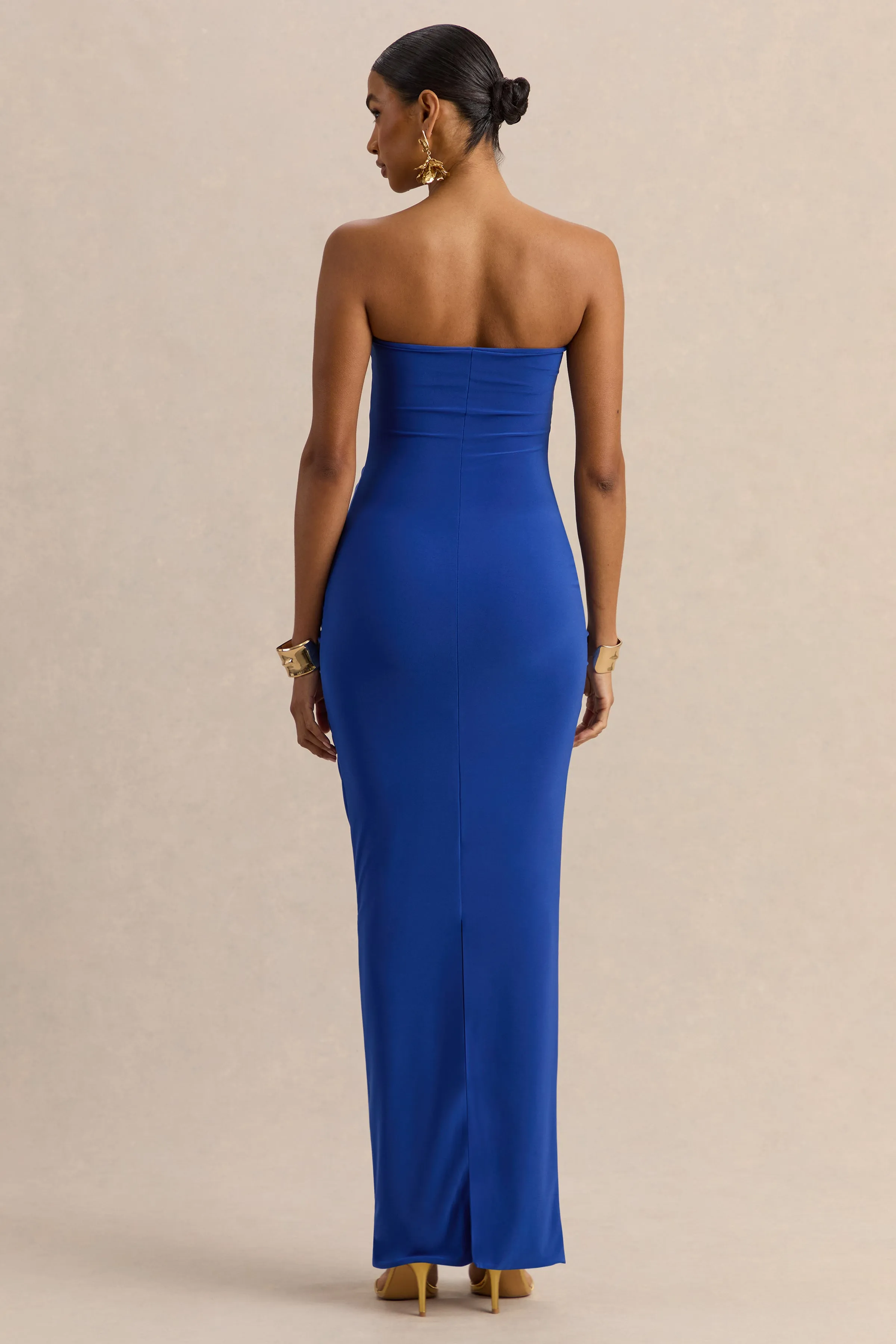 Chloe | Blue Bandeau Maxi Dress With Ruffled Detailing sold by Club L London product image thumbnail 2