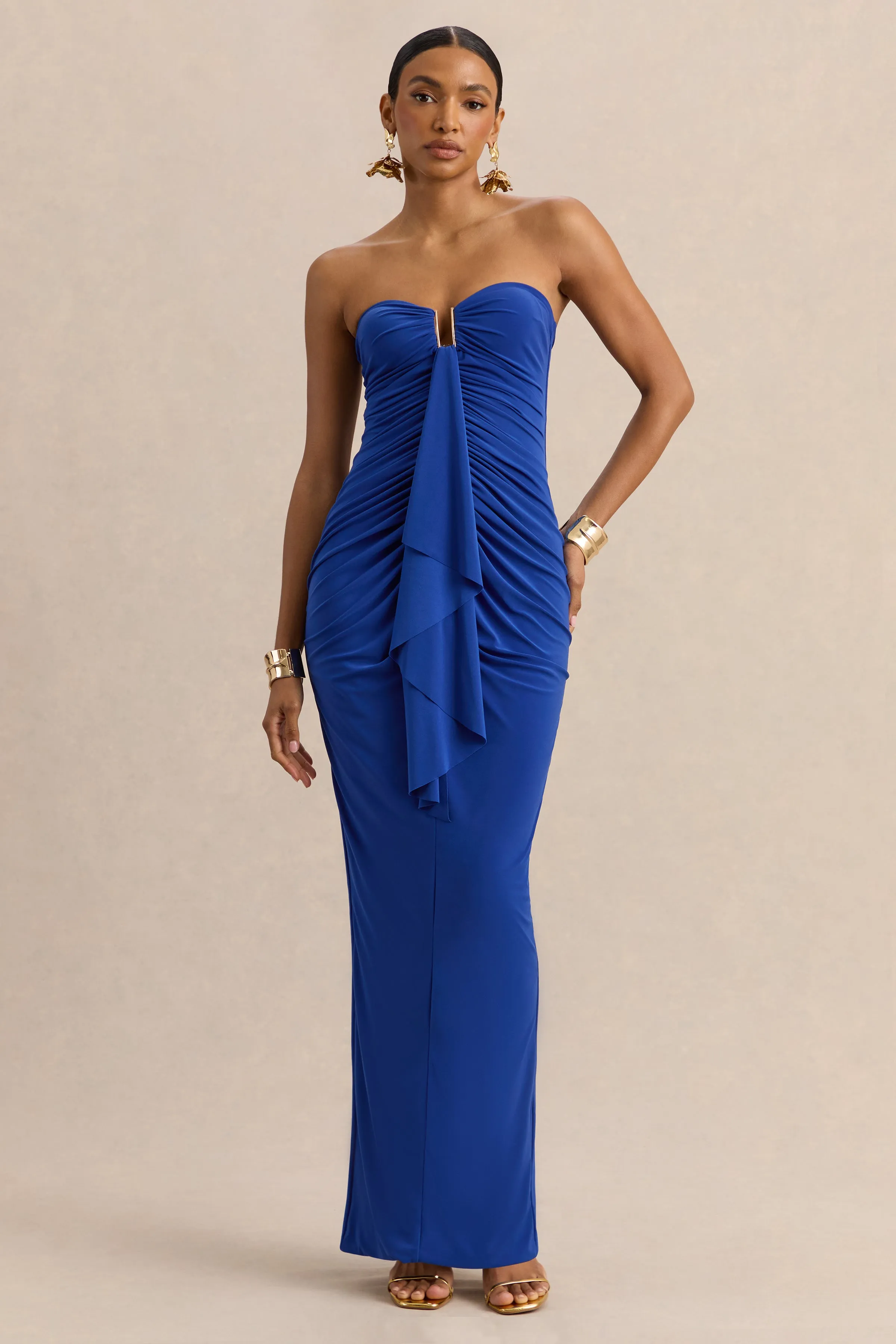 Chloe | Blue Bandeau Maxi Dress With Ruffled Detailing sold by Club L London product image thumbnail 5