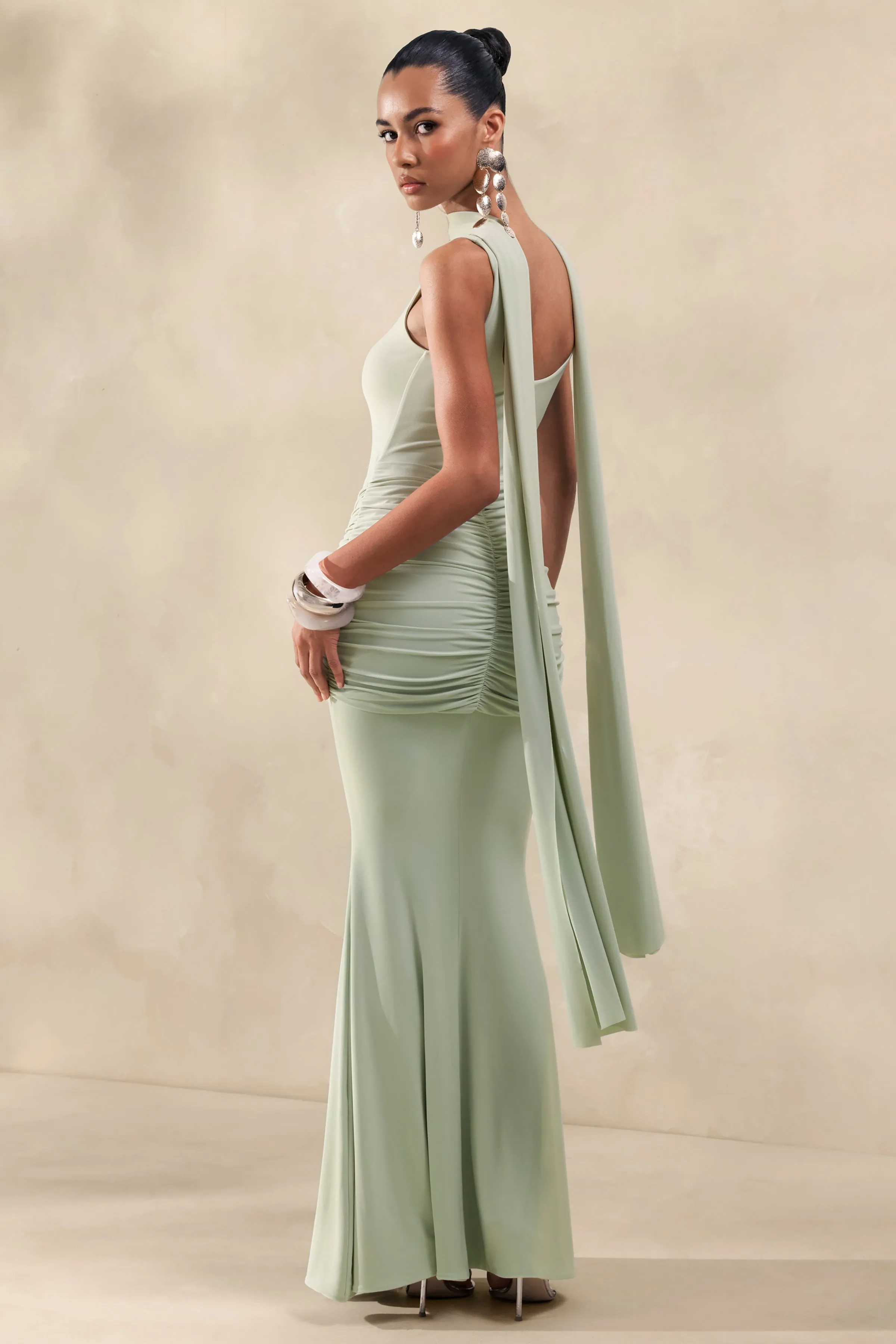 Solyra | Mint Square-Neck Maxi Dress With Sash And Cape Detail sold by Club L London product image thumbnail 2