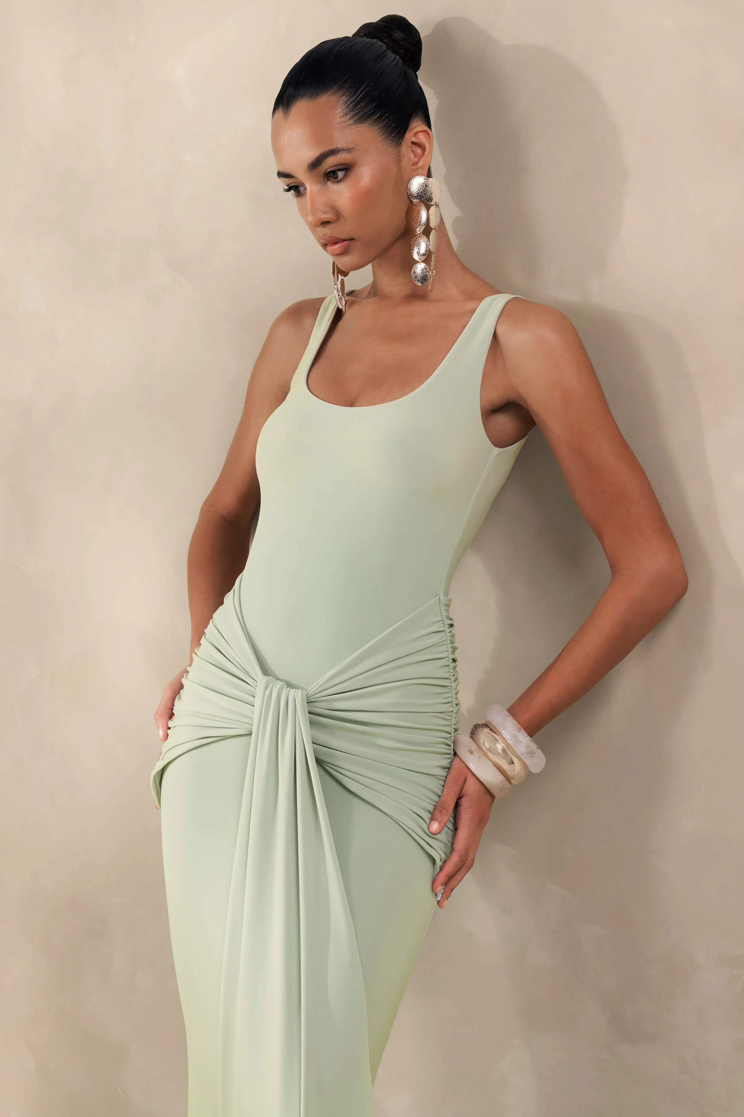 Solyra | Mint Square-Neck Maxi Dress With Sash And Cape Detail sold by Club L London product image thumbnail 3