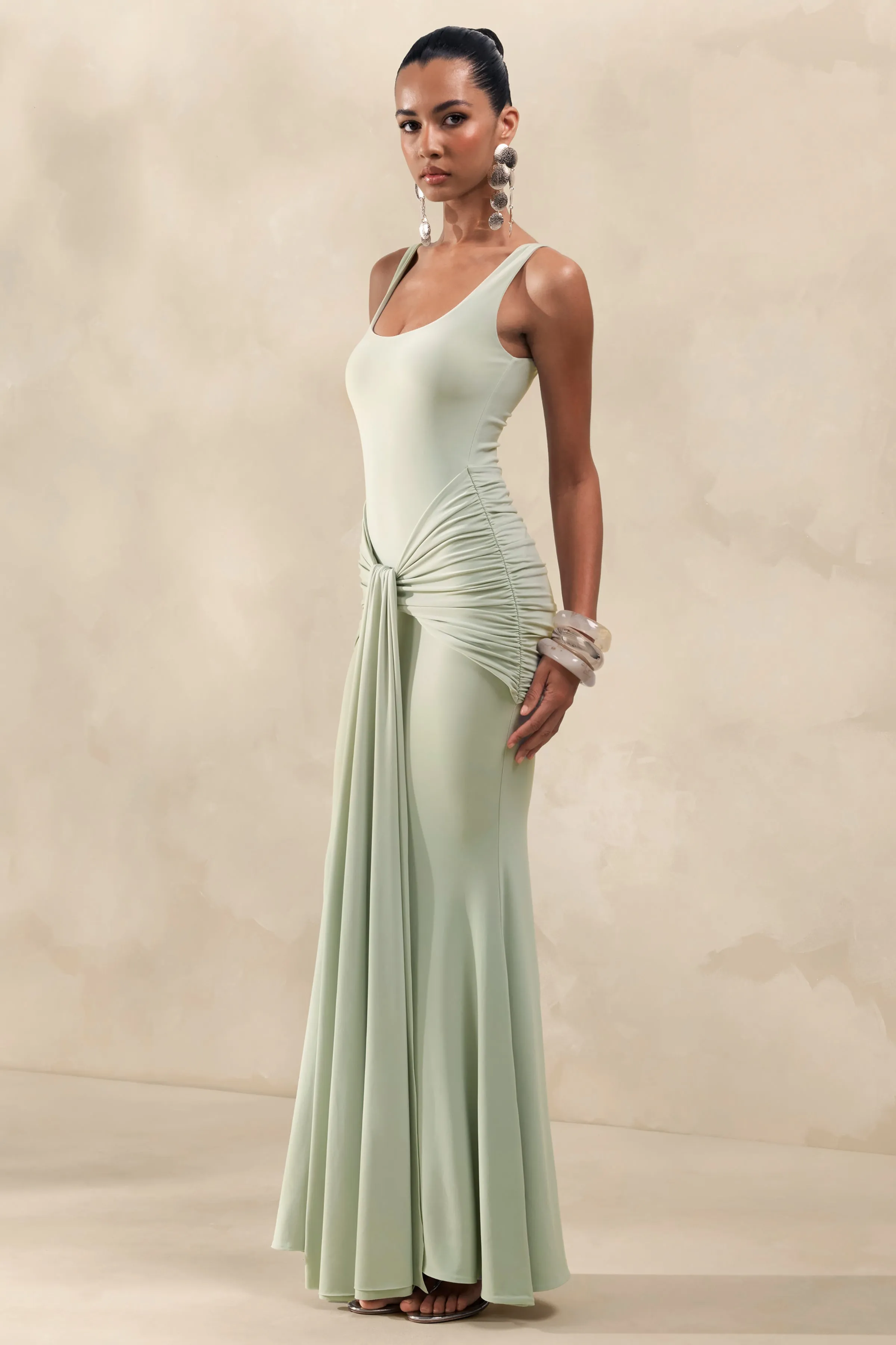 Solyra | Mint Square-Neck Maxi Dress With Sash And Cape Detail sold by Club L London product image thumbnail 4