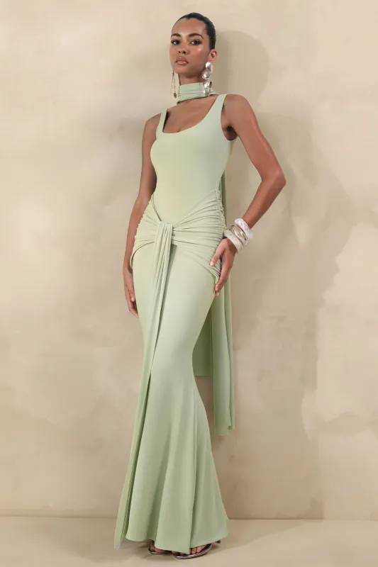 Solyra | Mint Square-Neck Maxi Dress With Sash And Cape Detail made by Club L London