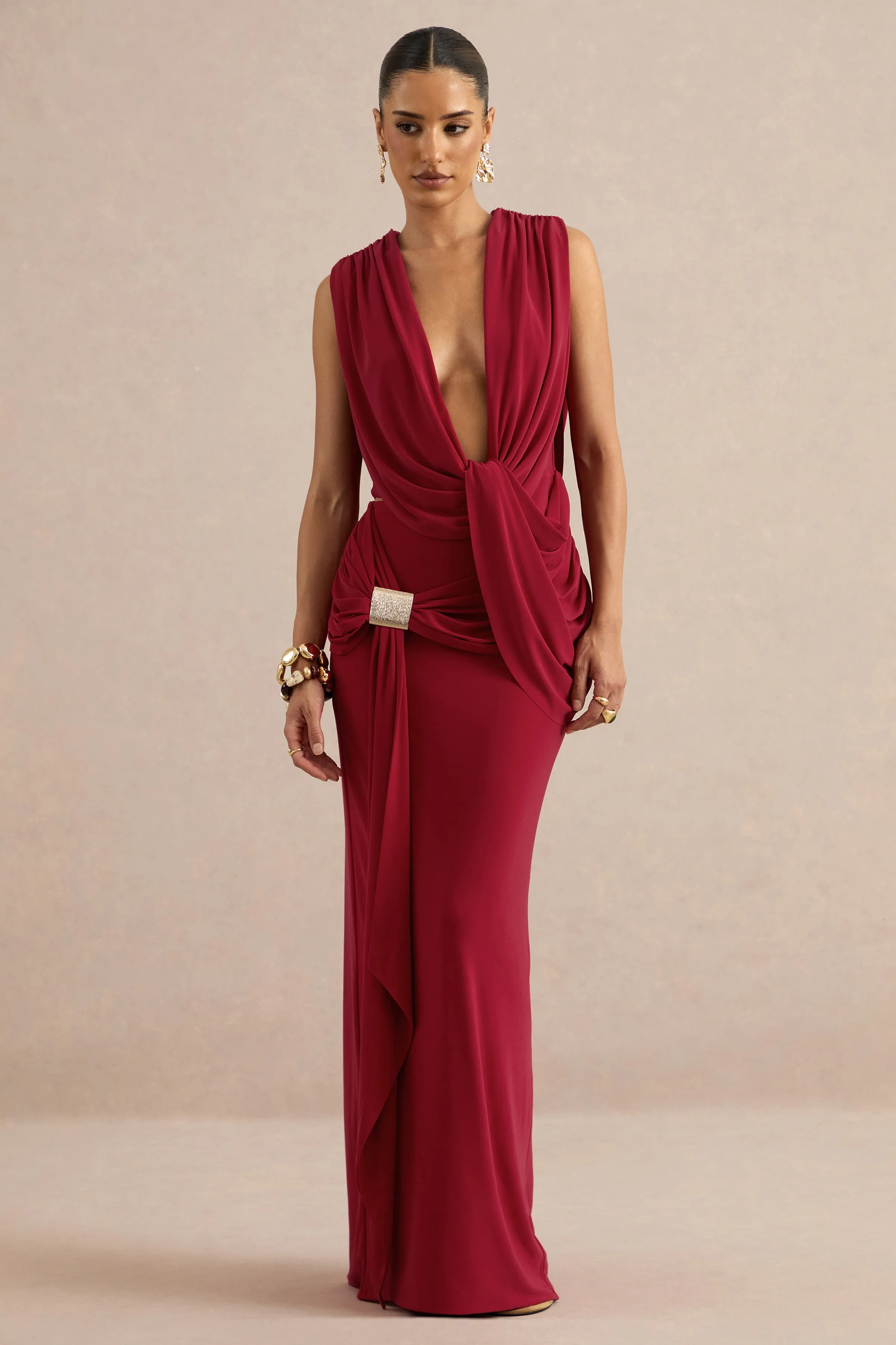 Lilias | Red Extreme Plunge-Neck Top sold by Club L London product image thumbnail 5