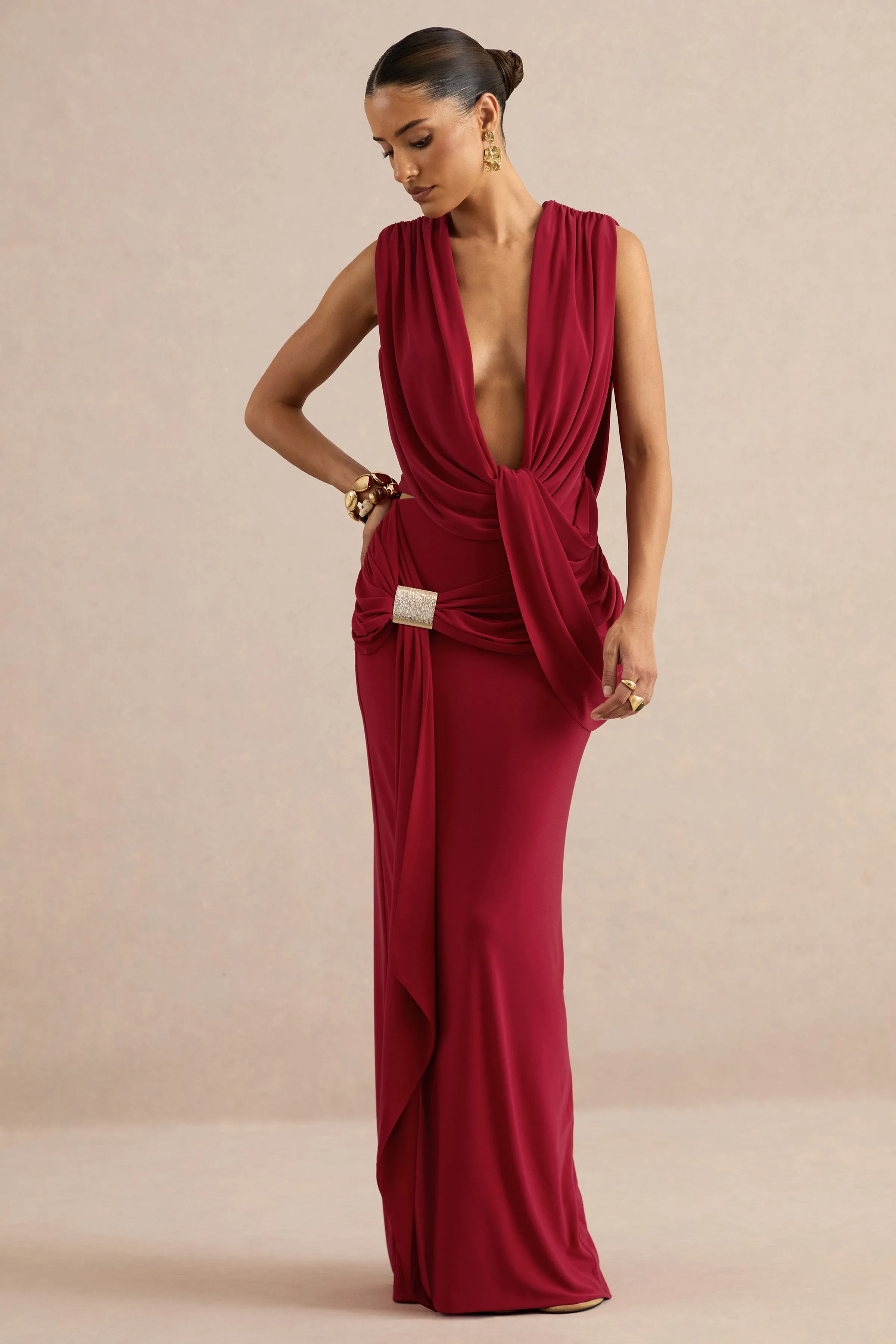 Lilias | Red Extreme Plunge-Neck Top sold by Club L London product image thumbnail 3