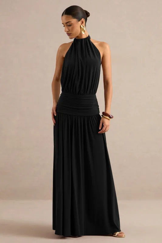 Hilarie | Black Halter-Neck Maxi Dress made by Club L London