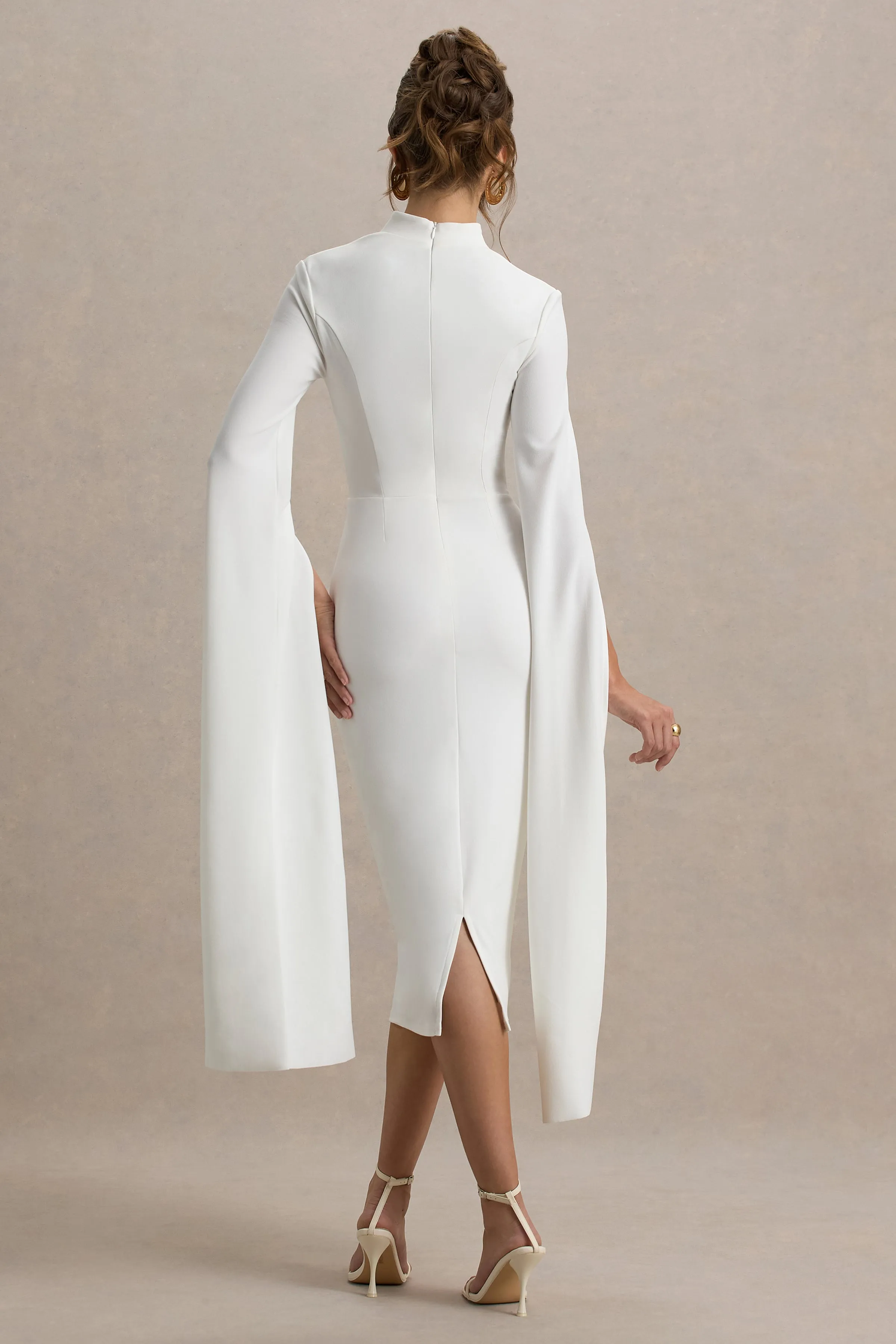 Linden | White Fitted Cape-Sleeve Midi Dress sold by Club L London product image thumbnail 2