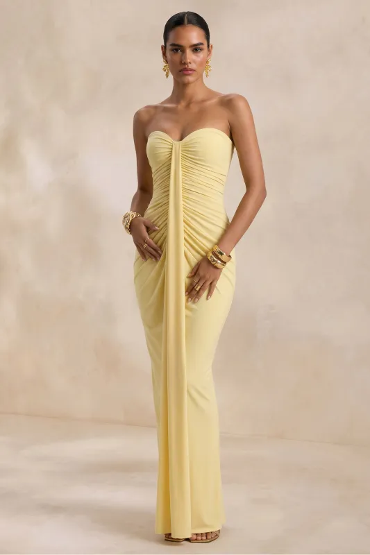 Ali | Lemon Jersey Sweetheart Maxi Dress With Gathered Detailing And Sash made by Club L London
