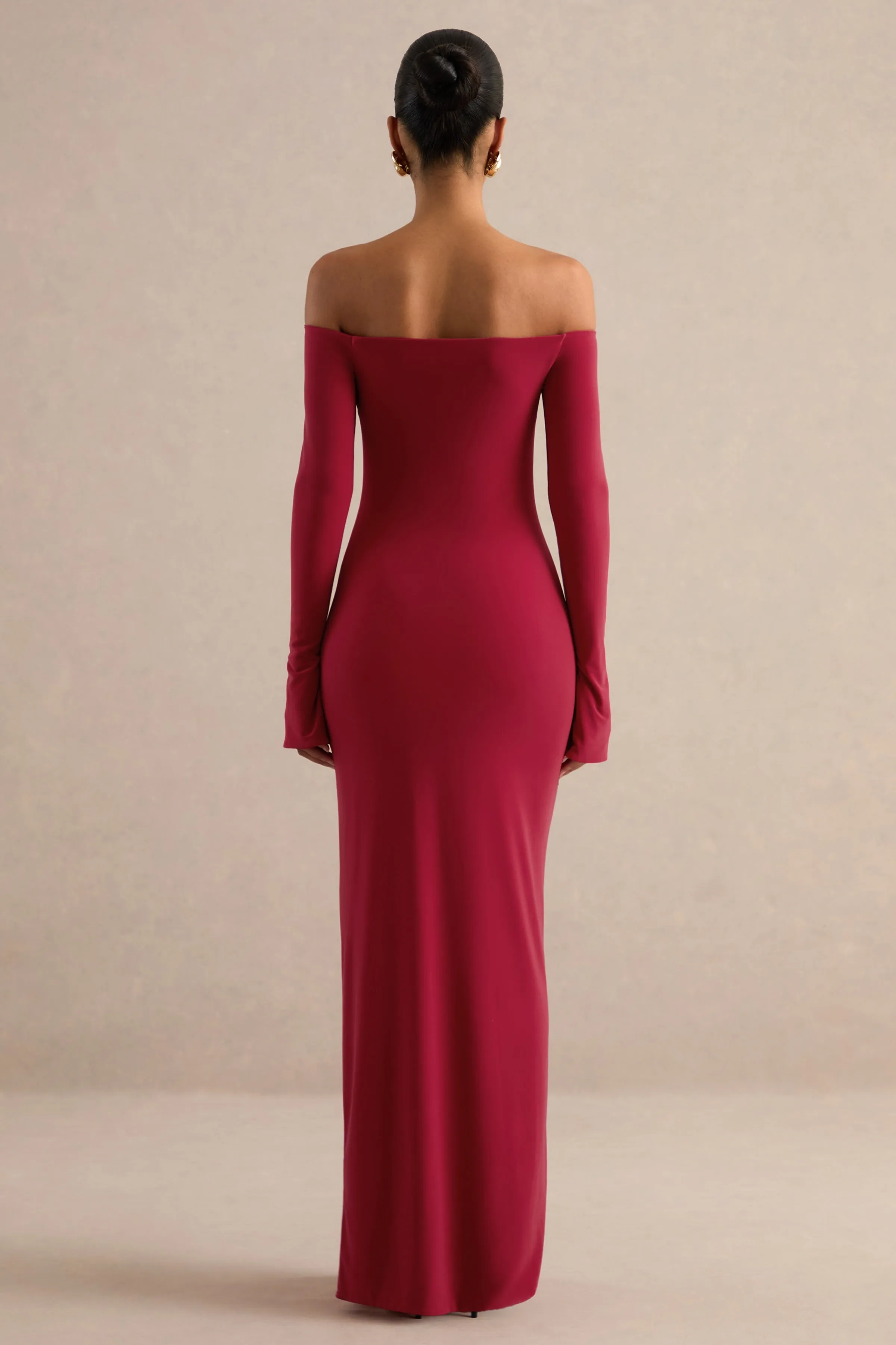 Liviae | Red Bardot-Neck Maxi Dress With Bell Sleeves sold by Club L London product image thumbnail 2