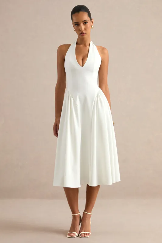 Mirel | White Halter Midi Dress With Ties made by Club L London