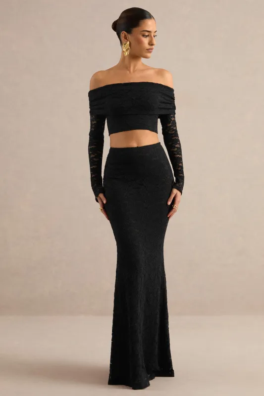 Vesalia | Black Lace Maxi Skirt made by Club L London