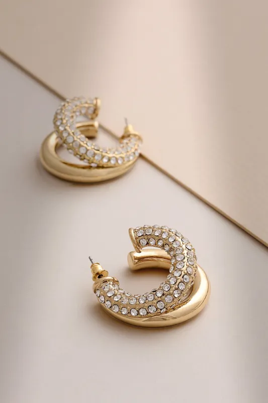 Saffie | Gold Diamante Hoop Earrings sold by Club L London