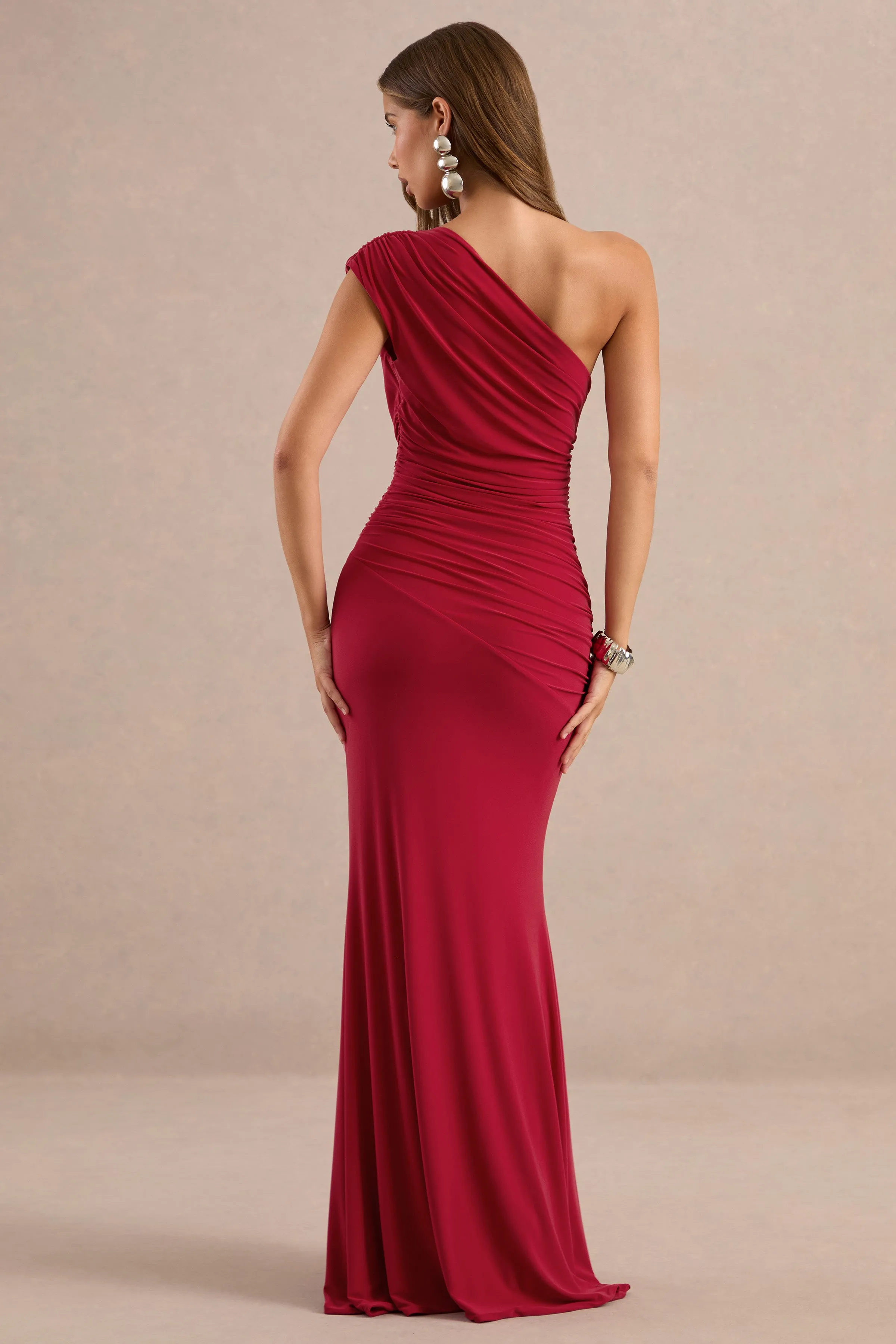 Mardi | Red Asymmetric Maxi Dress With Ruching sold by Club L London product image thumbnail 2