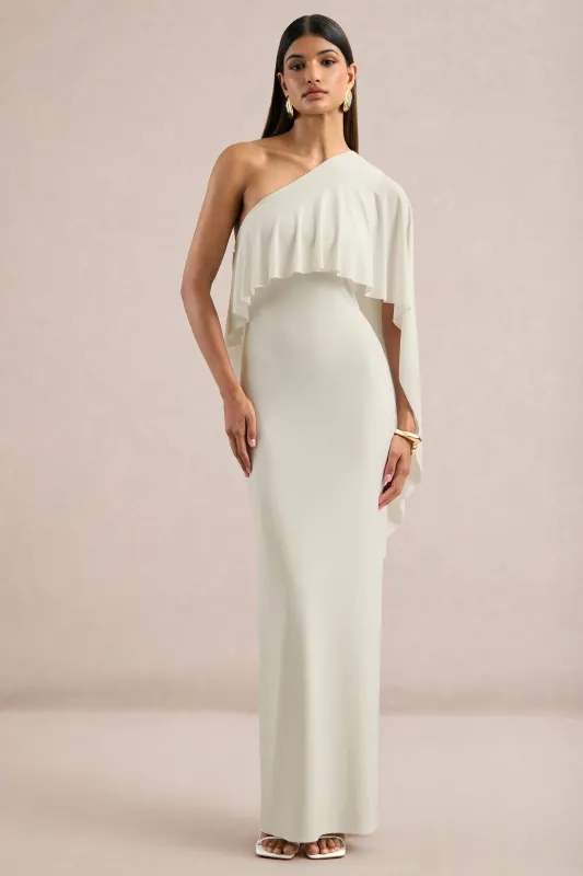 Ciarra | White Jersey One Shoulder Maxi Dress With Cape Sleeve made by Club L London