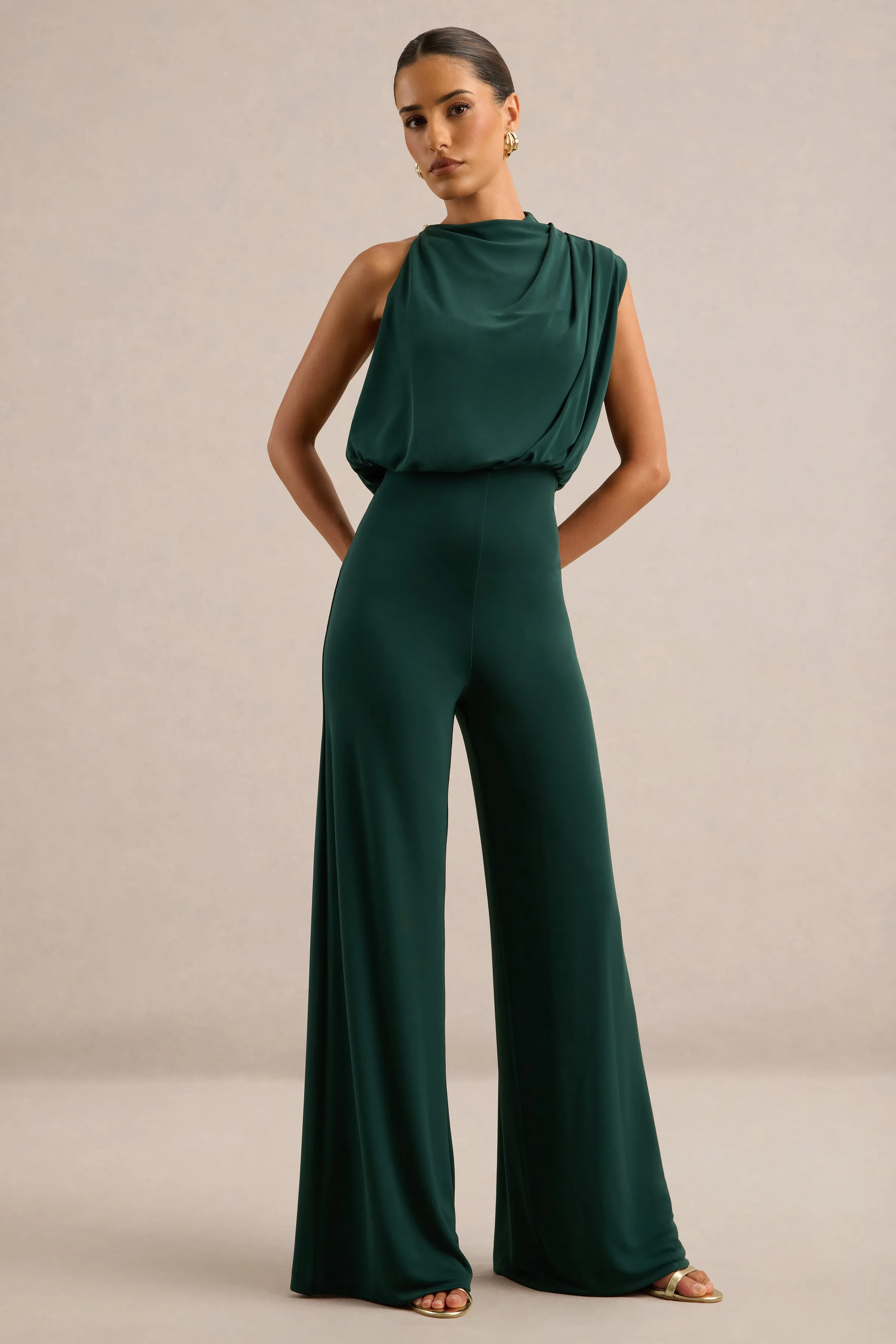 Vianista | Dark Green High Neck Jumpsuit With Gathered Detailing sold by Club L London product image thumbnail 5