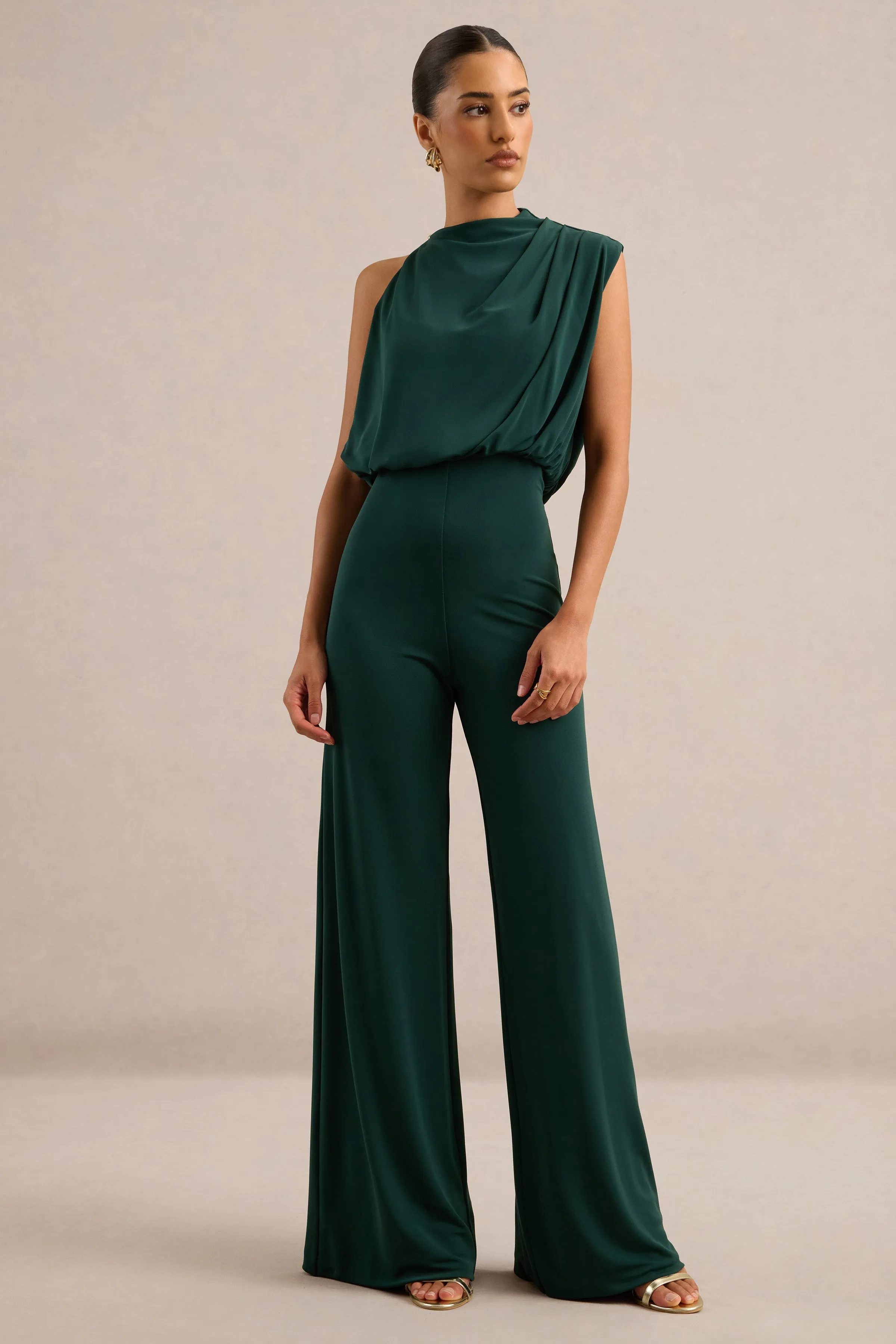 Vianista | Dark Green High Neck Jumpsuit With Gathered Detailing sold by Club L London product image thumbnail 3