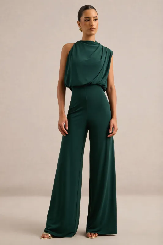 Vianista | Dark Green High Neck Jumpsuit With Gathered Detailing made by Club L London